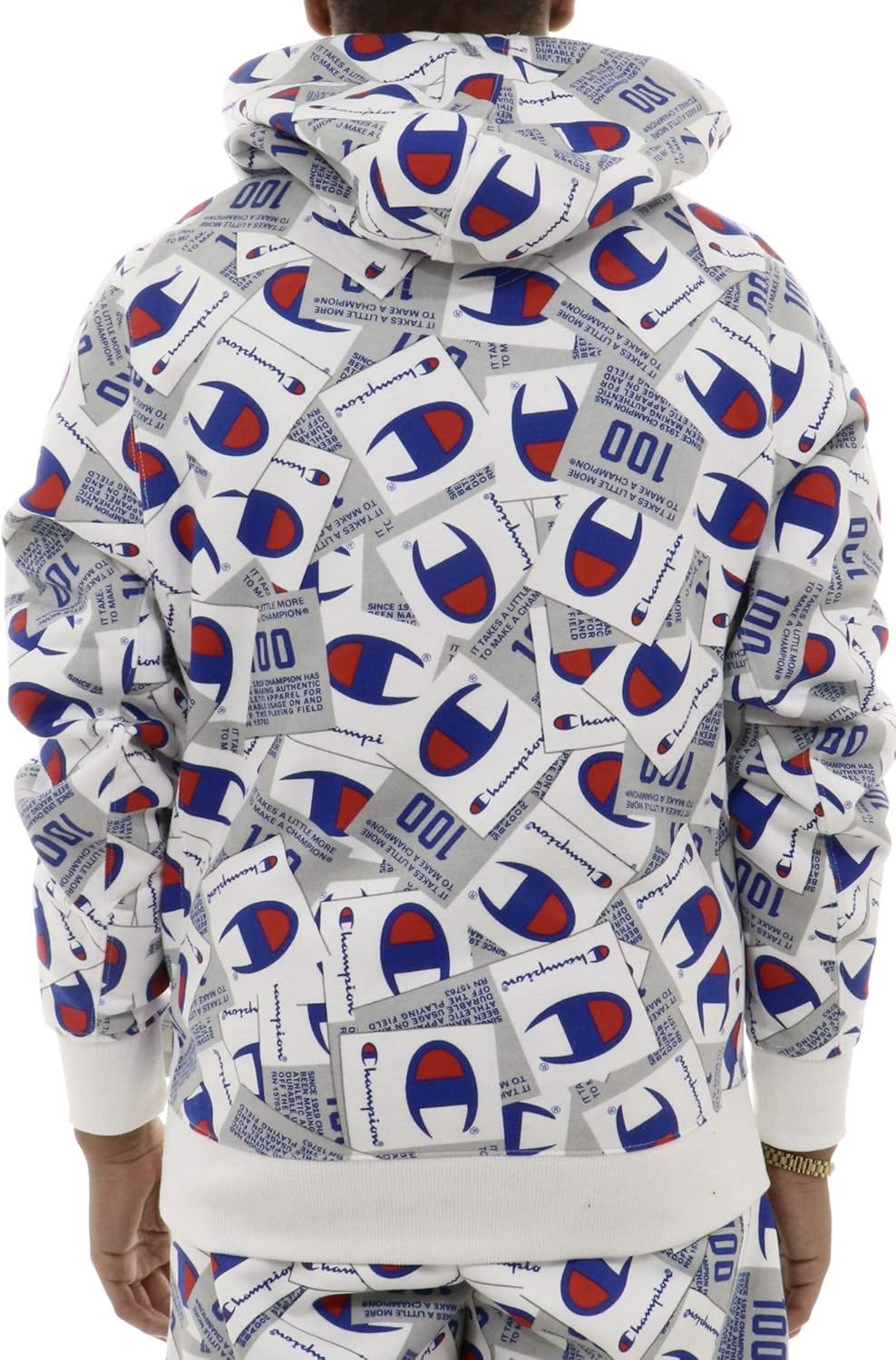 Champion LIFE Men'S Champion Super Fleece 2.0 Pullover Hood-Jocktag AOP, JOCK TAG SCATTER MAX WHITE, MEDIUM image number 2