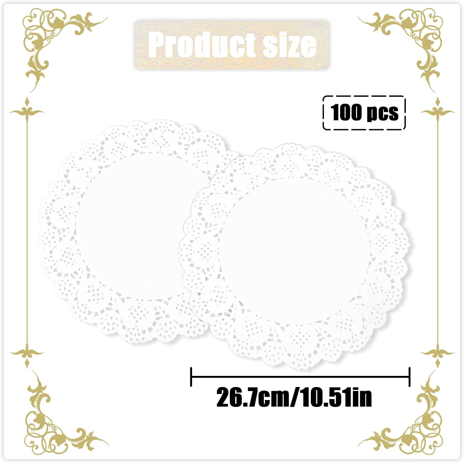 TEAONE White Decorative Placemat, 100 PCS round Lace Paper Placemat for Food, Desert, Tableware Decoration (26.7Cm/10.5In) image number 2