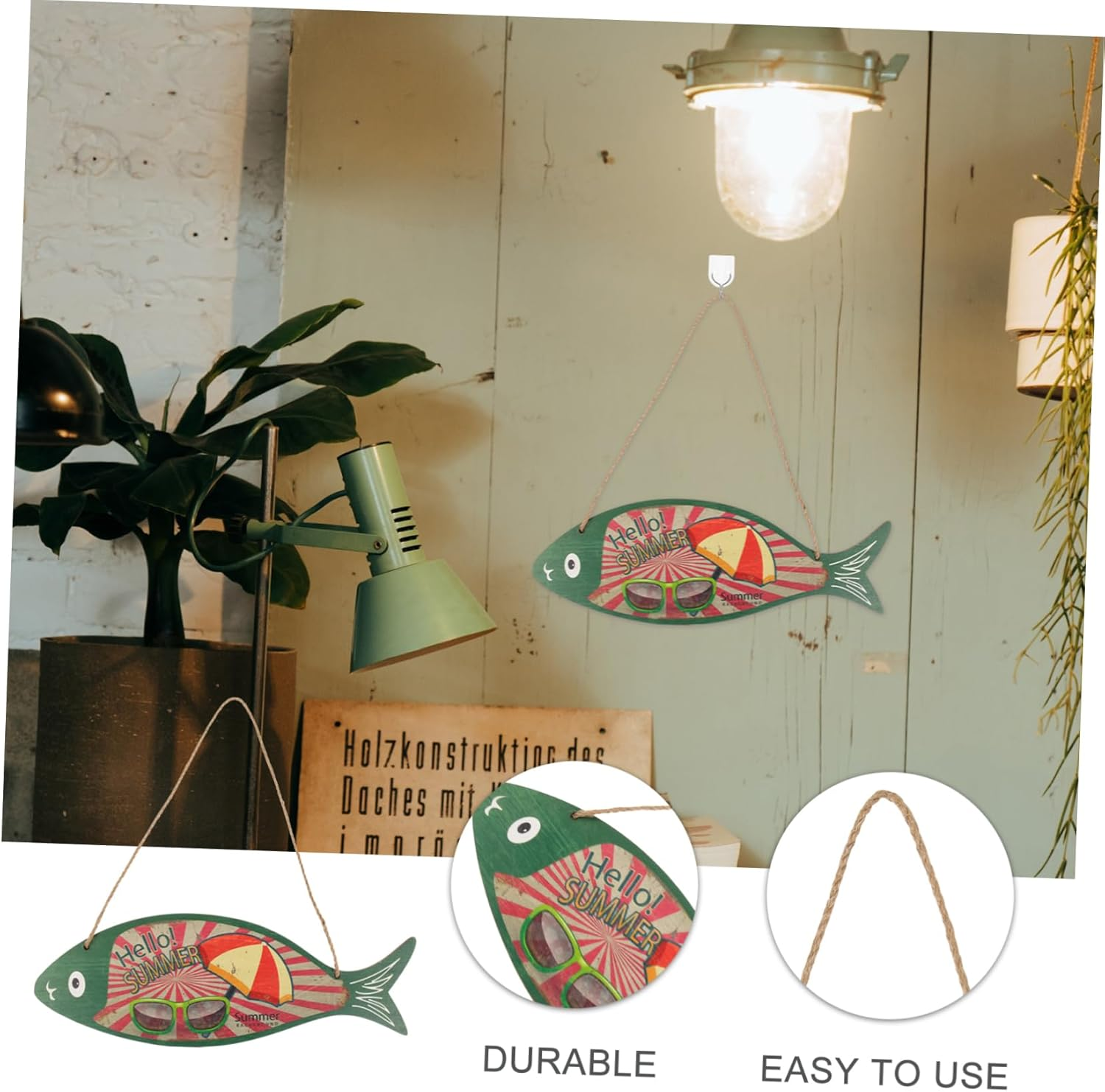 TOPPERFUN Wooden Fish Pendant for Hawaii Party Beach Decor Nordic Style Hanging Fish Ornament Rustic Home Wall Decor image number 1