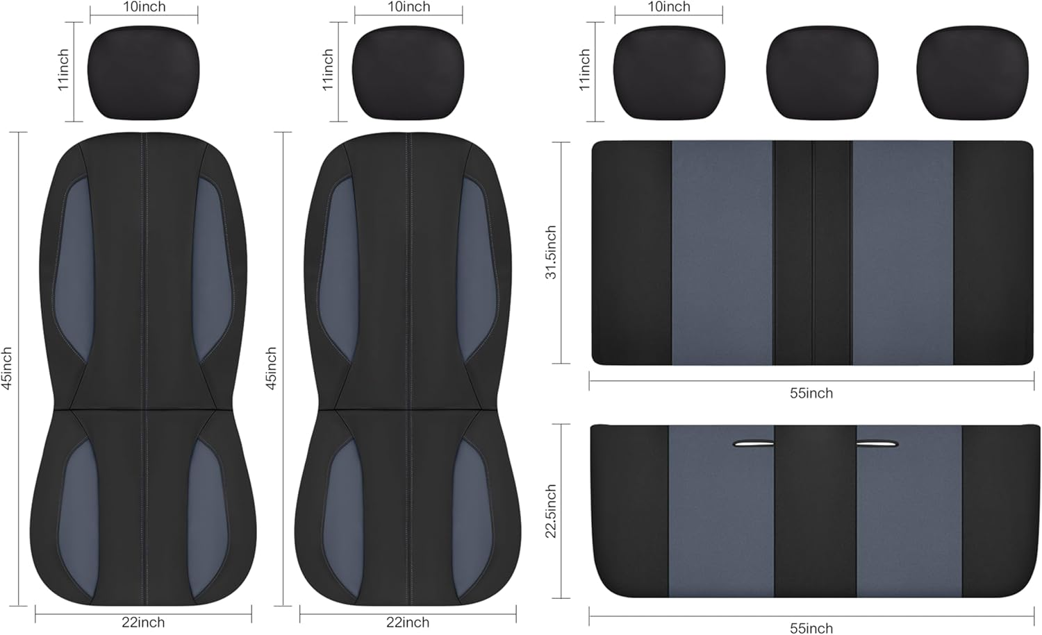 YGL Car Seat Covers for Front Seats,Waterproof Seat Covers for Cars,Durable Neoprene Car Seat Protectors,Interior Covers for Cars,Sedan Van Truck Suv(Black/Gray)