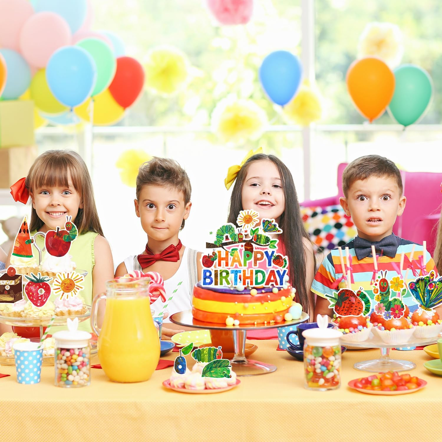 25Pcs Very Hungry Caterpillar Cake Decorations, Hungry Caterpillar Decorations Set Including Caterpillar Cake Topper + Hungry Caterpillar Cupcake Toppers for Kids Baby Shower