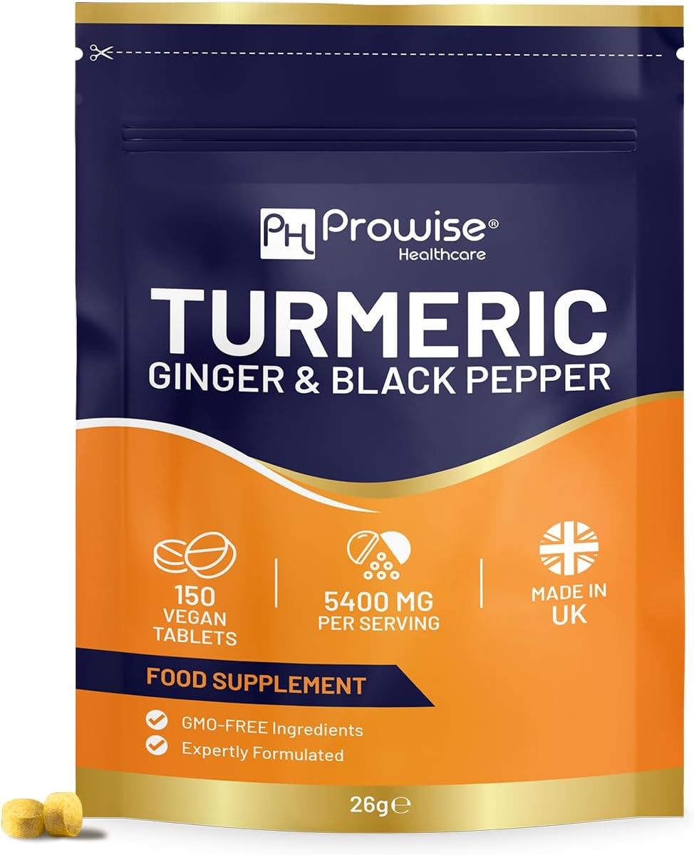 Turmeric Tablets 5400Mg with Black Pepper, Ginger - Turmeric 95% Curcumin Supplements | 150 Easy Swallow Tablets (Not Capsules or Powder) - Letterbox Friendly - Made in UK - Prowise image number 6