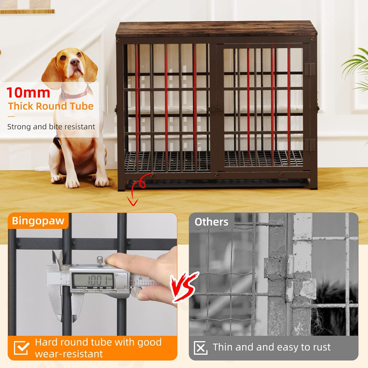 Bingopaw Wooden Dog Crate Indoor: 30Inch Furniture Style Pet Cage Pet Kennel End Table with Three Doors and Removable Tray for Small Medium Dogs Black image number 5