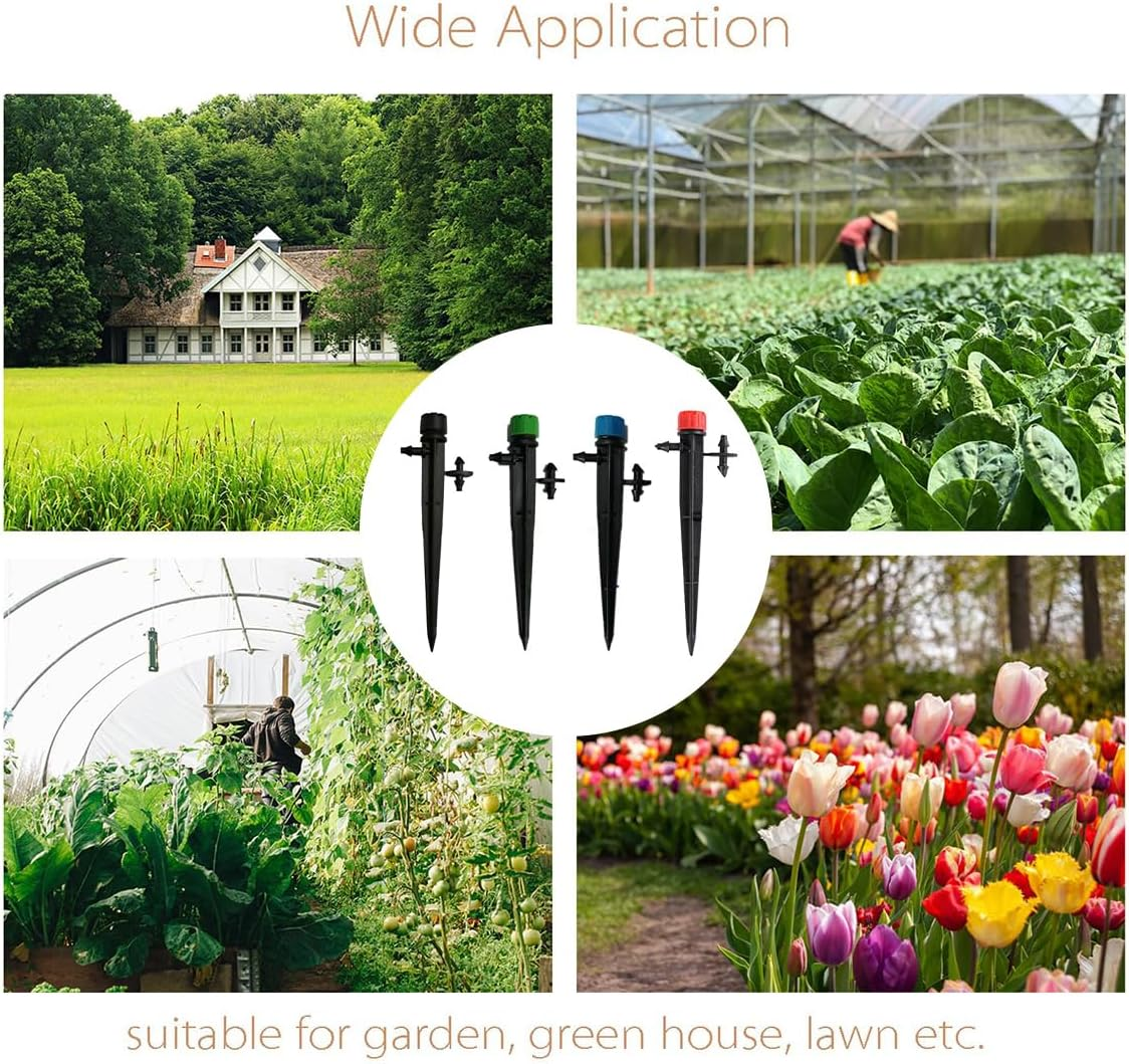 AIMALL Adjustable Dripper with Ground Stake, 360&deg; Eight-Hole Irrigation Head, Flow Control Watering Spike for 4/7 Pipe Garden Flower Bed 5.3In &ndash; 50PCS - Black image number 2