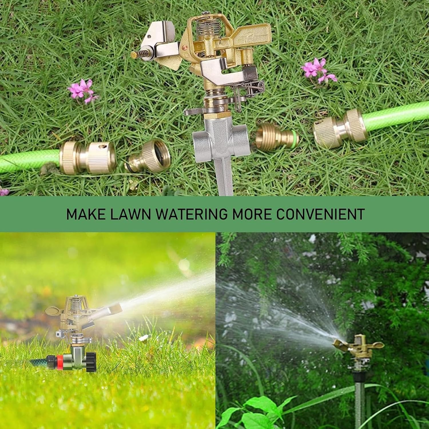 DONHUA 360 Degree Heavy Duty Impact Lawn Sprinkler with Adjustable Circular Spray Range - Metal Spike Irrigation Sprayer for Plants, Flowers, Veggies image number 3