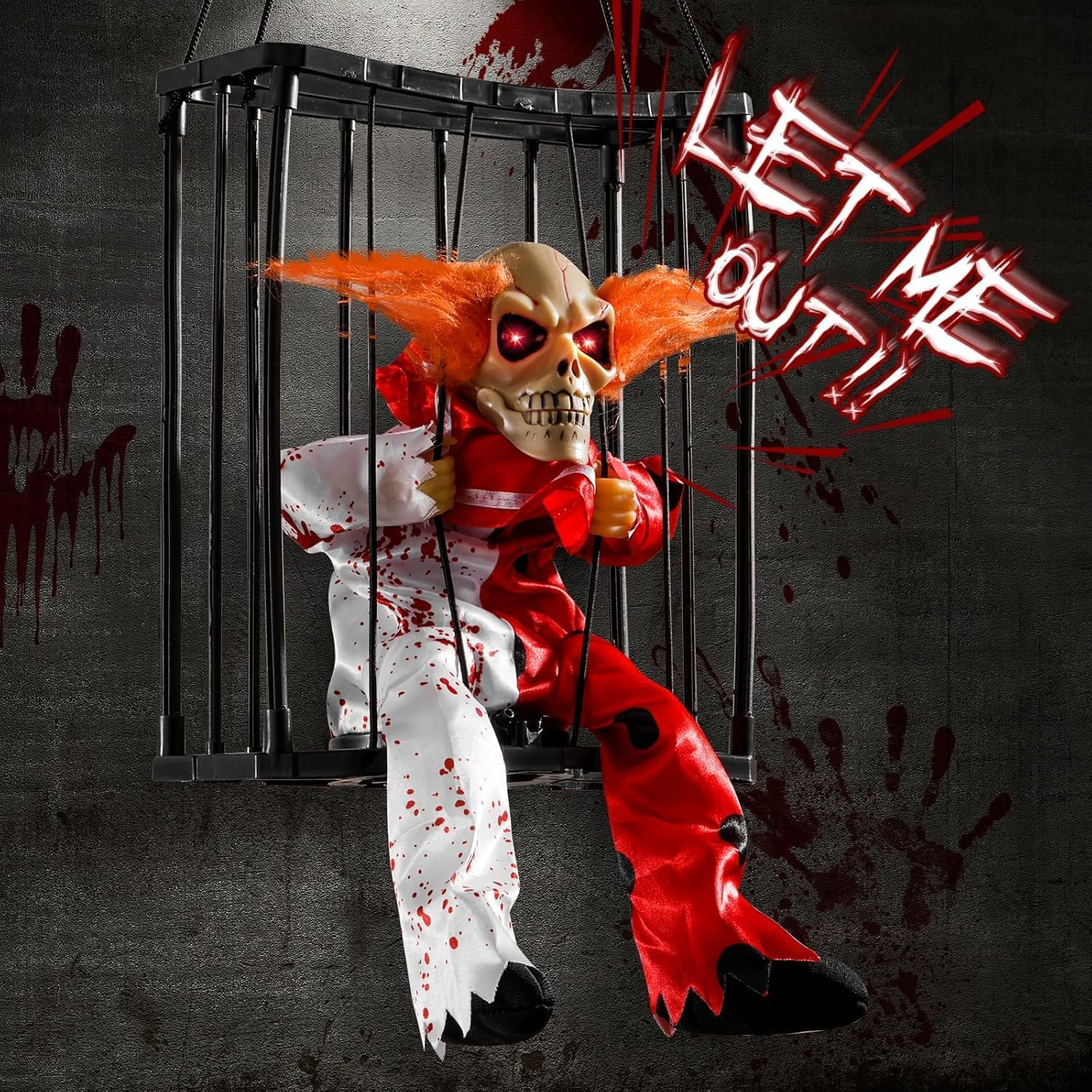 Halloween Decorations Outdoor Animated Halloween Decor Scary Skull Cage Prop with Sound & Motion Activated Spooky Hanging Ghost Decoration for Haunted House Indoor outside Home Decor image number 2