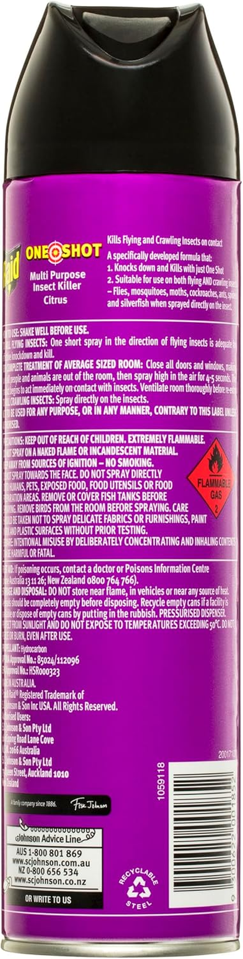 Raid One Shot Multi Purpose Insect Killer Citrus 375G for Flies, Mosquitoes, Moths, Cockroaches, Ants, Spiders and Silverfish image number 6