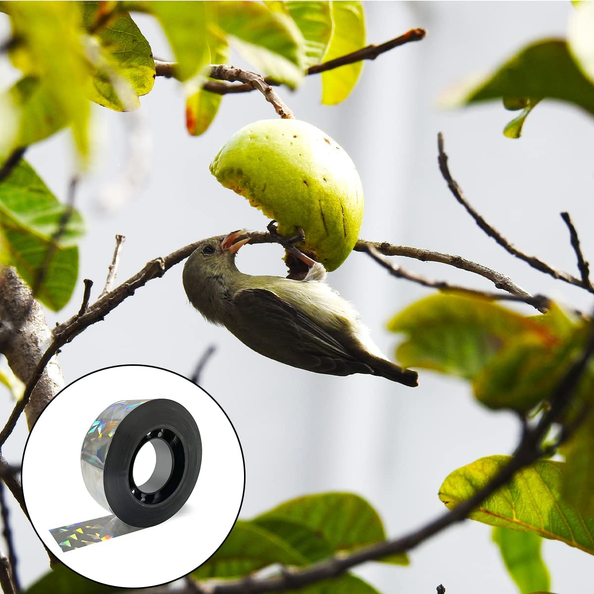 BEZANU Bird Scare Tape, 2.4Cm * 80M Double Sided Holographic Flash Deterrent Reflector for Repelling Animals image number 2