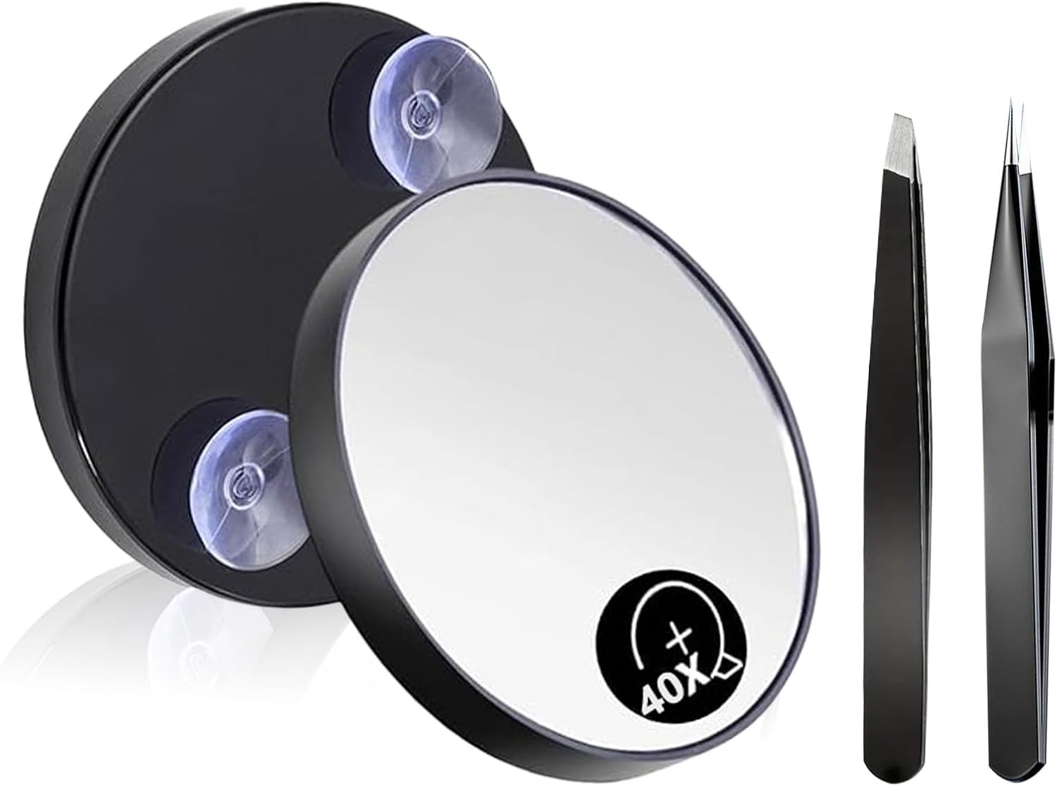 Uvwxba Small Magnifying Makeup Mirror with Suction Cup Slant Flat Tweezers for Precision Eyebrow Plucking Skin Care Compact Travel Mirror (30X) image number 6