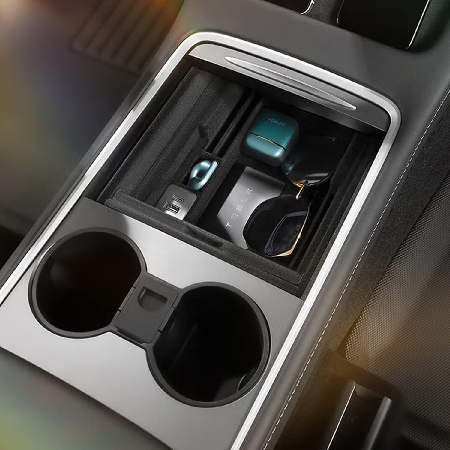 Yotsuba Center Console Organiser Armrest Box Fabric Finish Tray for Tesla Model 3 2021-2023 SEP and Model Y 2021-2024 image number 4