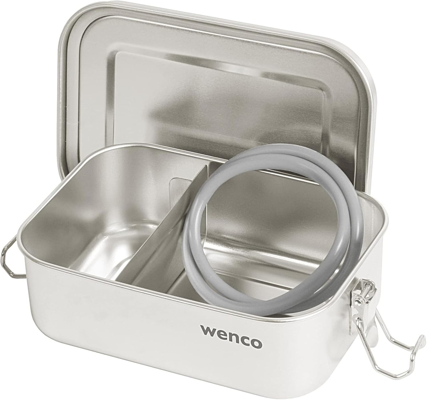Wenco Stainless Steel Lunch Box with 2 Compartments, Large Lunch Box with 850 Ml Capacity, Waterproof, Dishwasher Safe, Includes Replacement Silicone Ring, 18.5 X 14 X 5.5 Cm, Silver image number 1