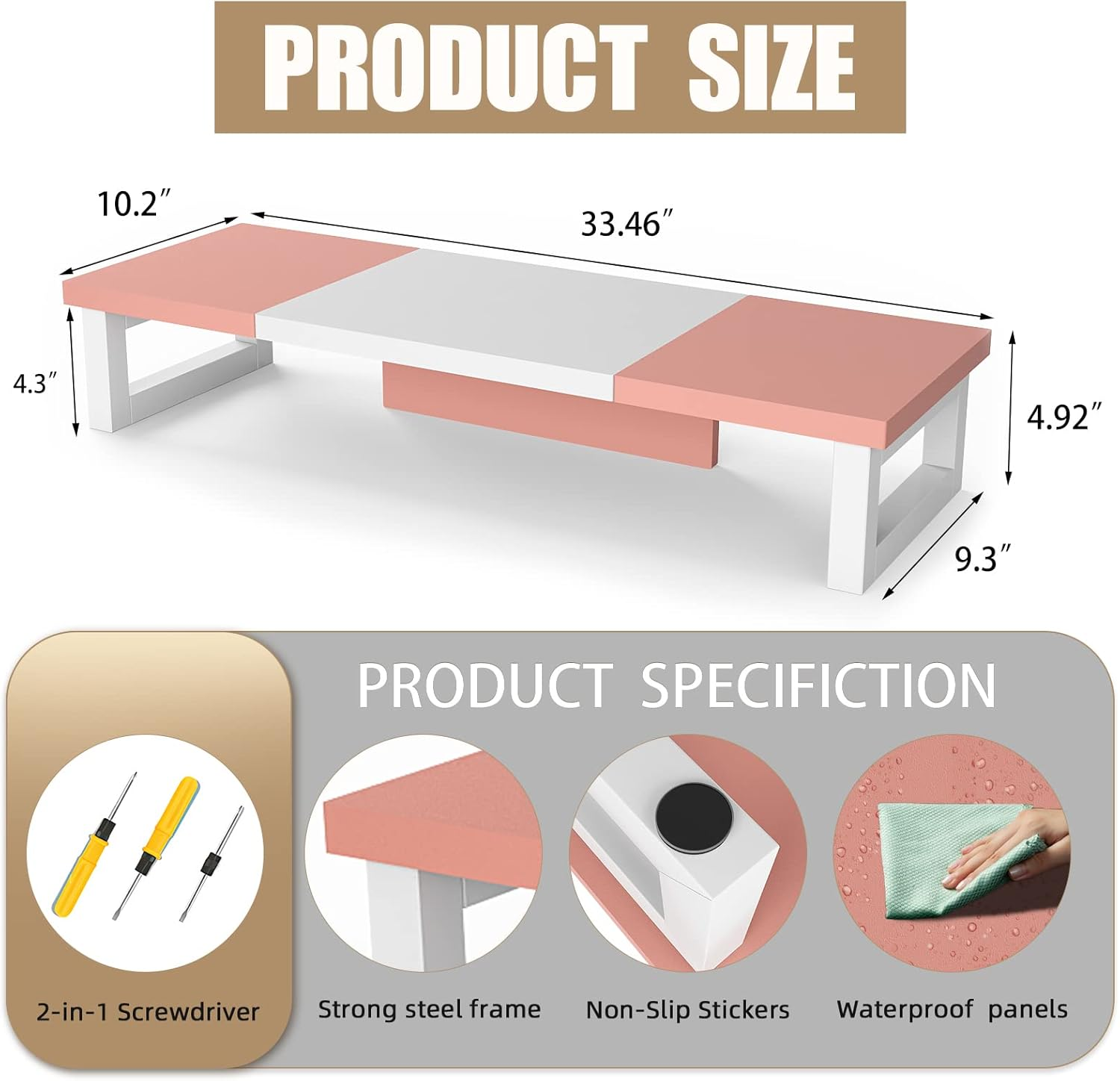 WESTREE Dual Monitor Stand Riser-Monitor Stand Riser for 2 Monitors, Sturdy Computer Monitor Stand, Multi-Purpose Desktop Storage Stand for Computer,Laptop,Printer,Tv image number 6