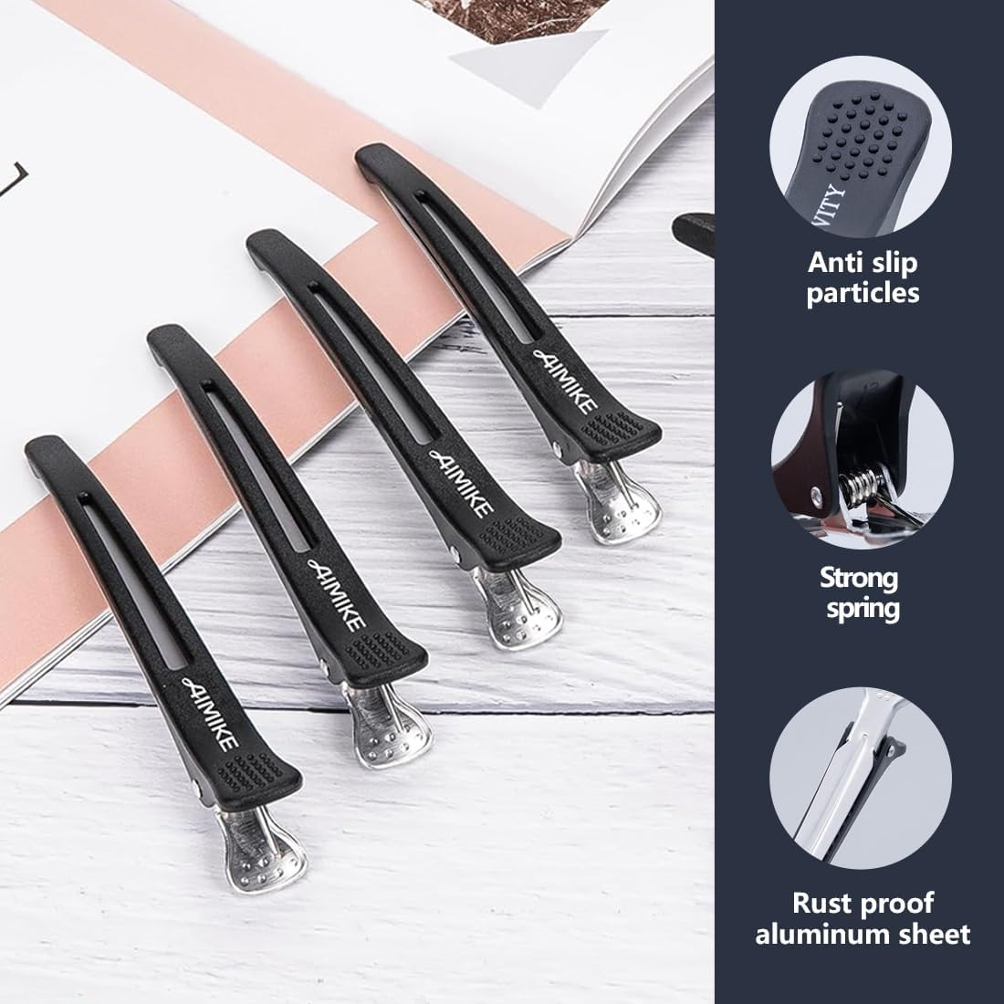 XUKZIMA 12 Hair Clips No Trace Hair Clips with Silicone Band Hair Clips for Styling and Cutting, Section Clips Hairdresser (Black) image number 4