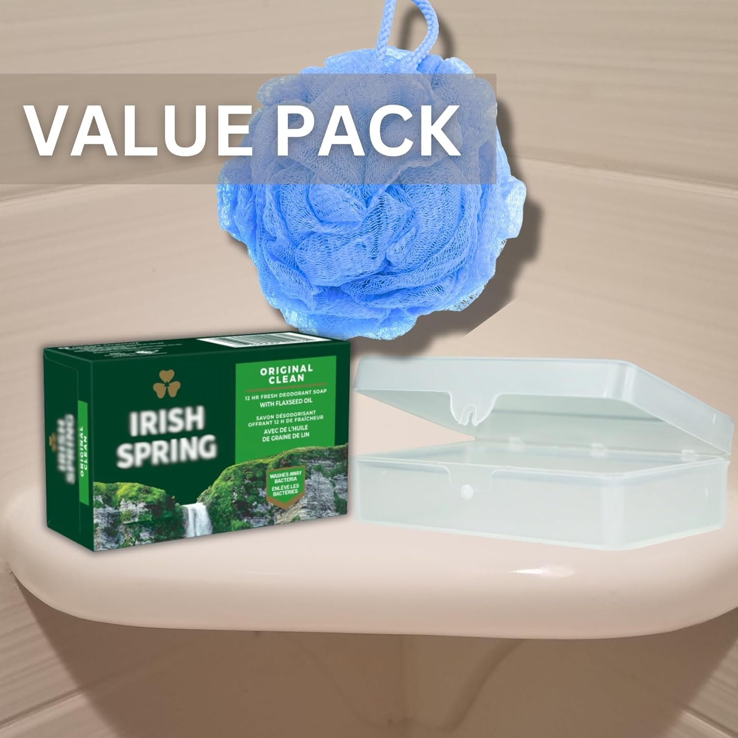 HOME IMPACT Irish Spring Bar Soap (20 PACK) Value Pack - W/Bar Soap Holder & Loofah - Large 4 OZ Soap Bars, Original Clean Body Soap, Mens Bar Soap W/Soap Bar Holder & Loofah Sponge image number 2