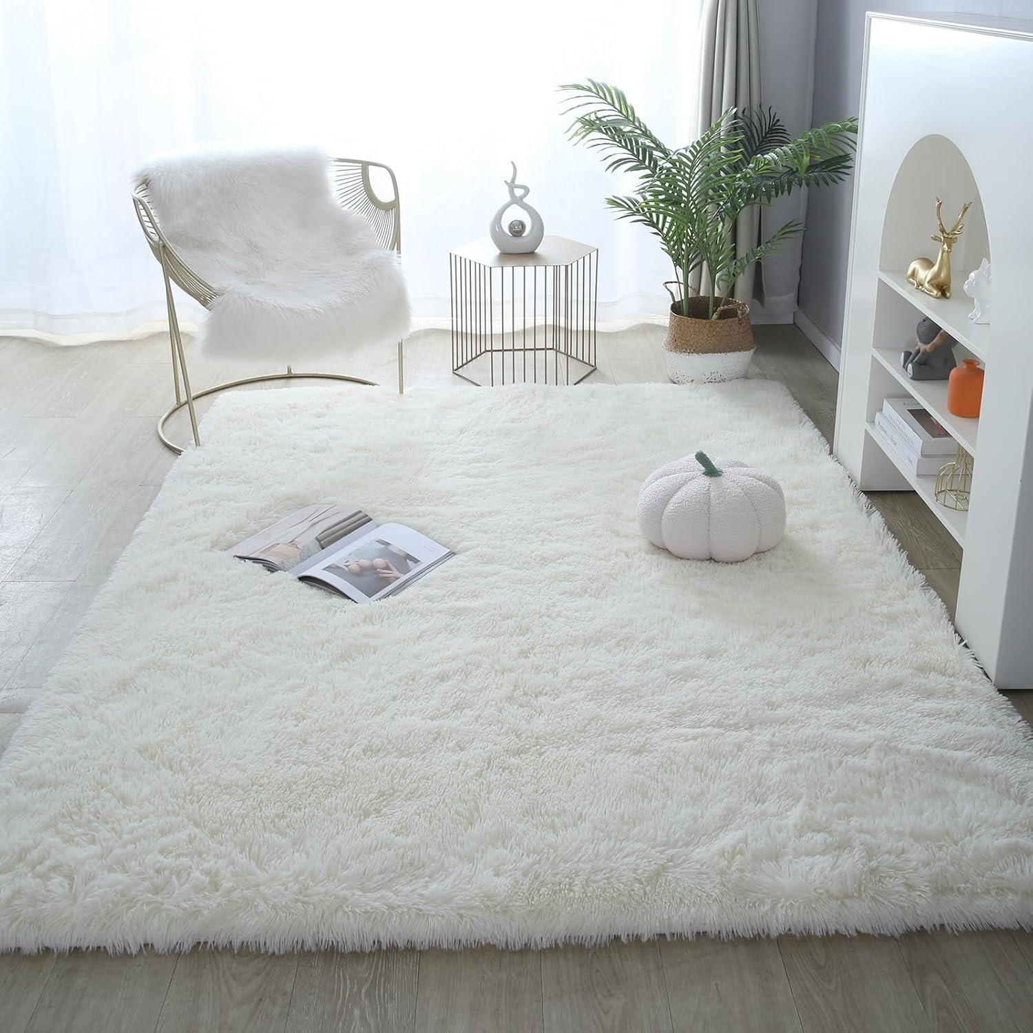 SHIPKEY Beige Area Rugs 5&rsquo;X7&rsquo; (150X210 Cm) Soft Indoor Rugs, Fluffy Shaggy Carpet for Bedrooms, Living Room, Home D&eacute;cor - Beige - 240X300Cm image number 5