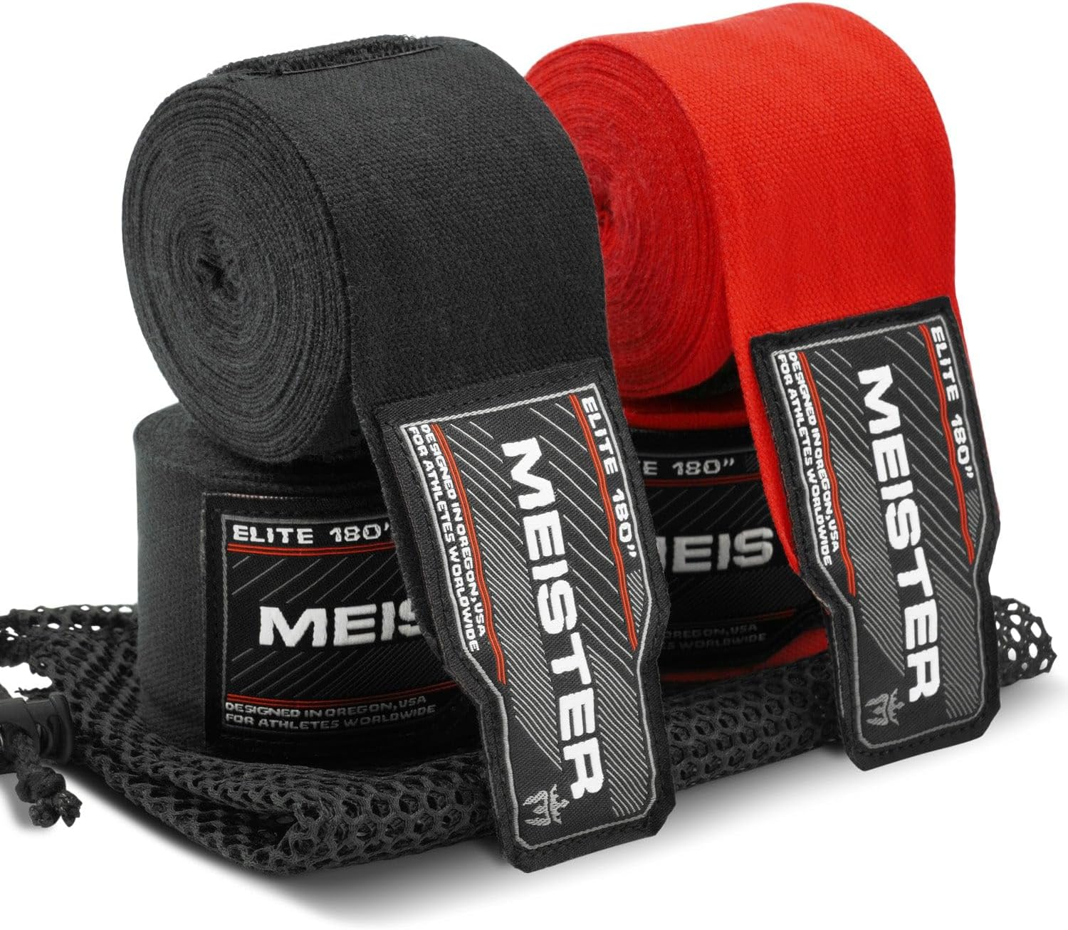 Meister Elite 180" Premium Adult Hand Wraps for MMA & Boxing - 2 Pair Pack W/Mesh Bag