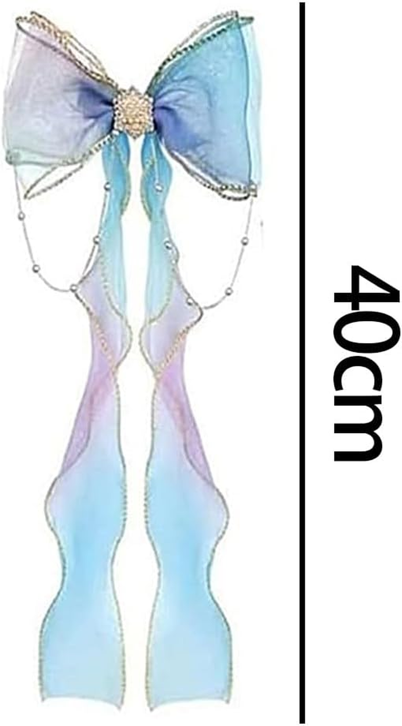 Gorise 4 Pieces Colorful Hair Bows Ribbons Colorful Butterfly Long Ribbons Accessories Alligator Clips for Girls Women Gifts for Wedding Birthday Party image number 2