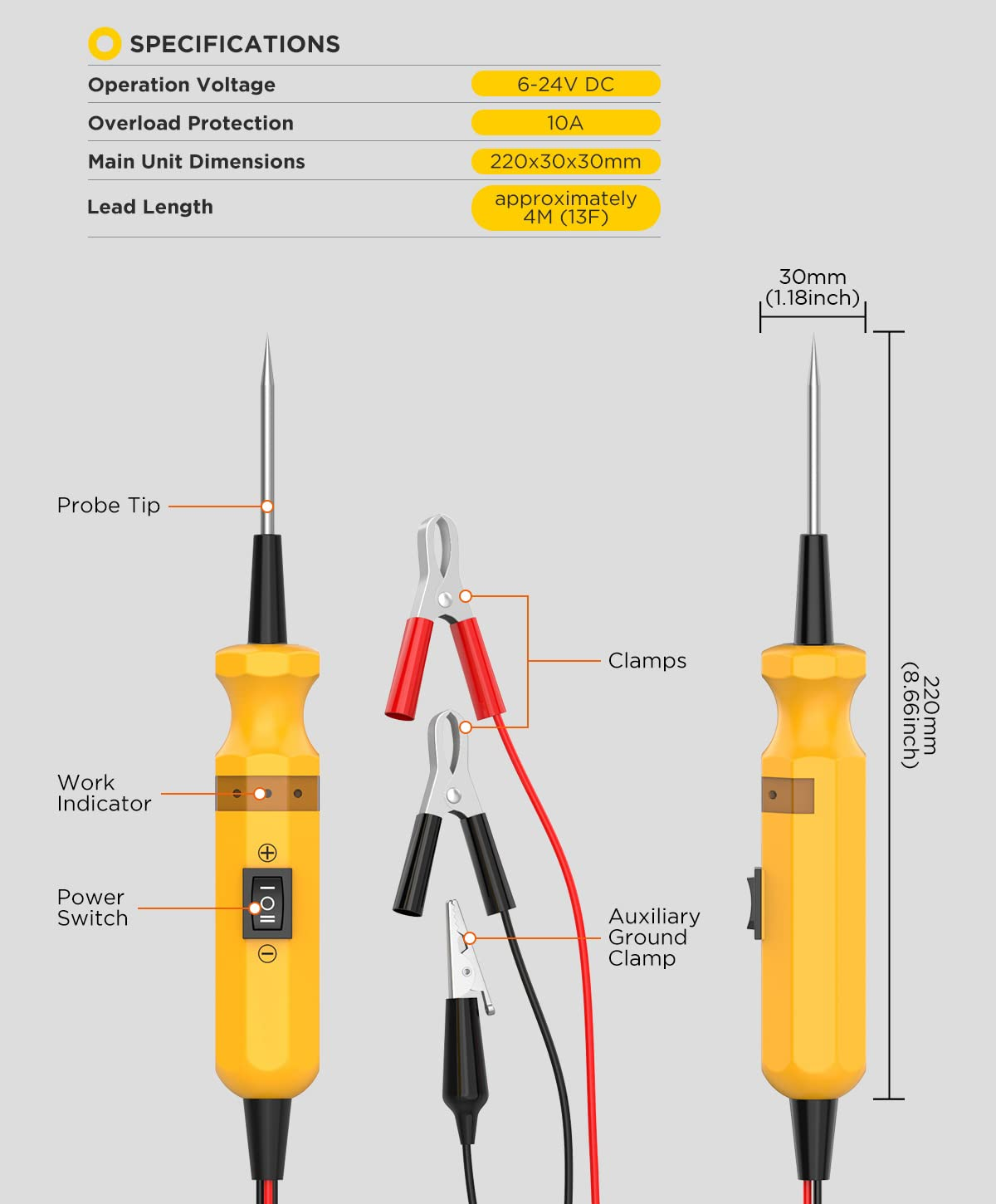 Electrical Circuit System Diagnostic Tool 12V/24V Automotive Circuit Tester for Vehicle/Boat/Motorcycle/Heavy Duty/Truck Electric Voltage Integrated Power Scanner
