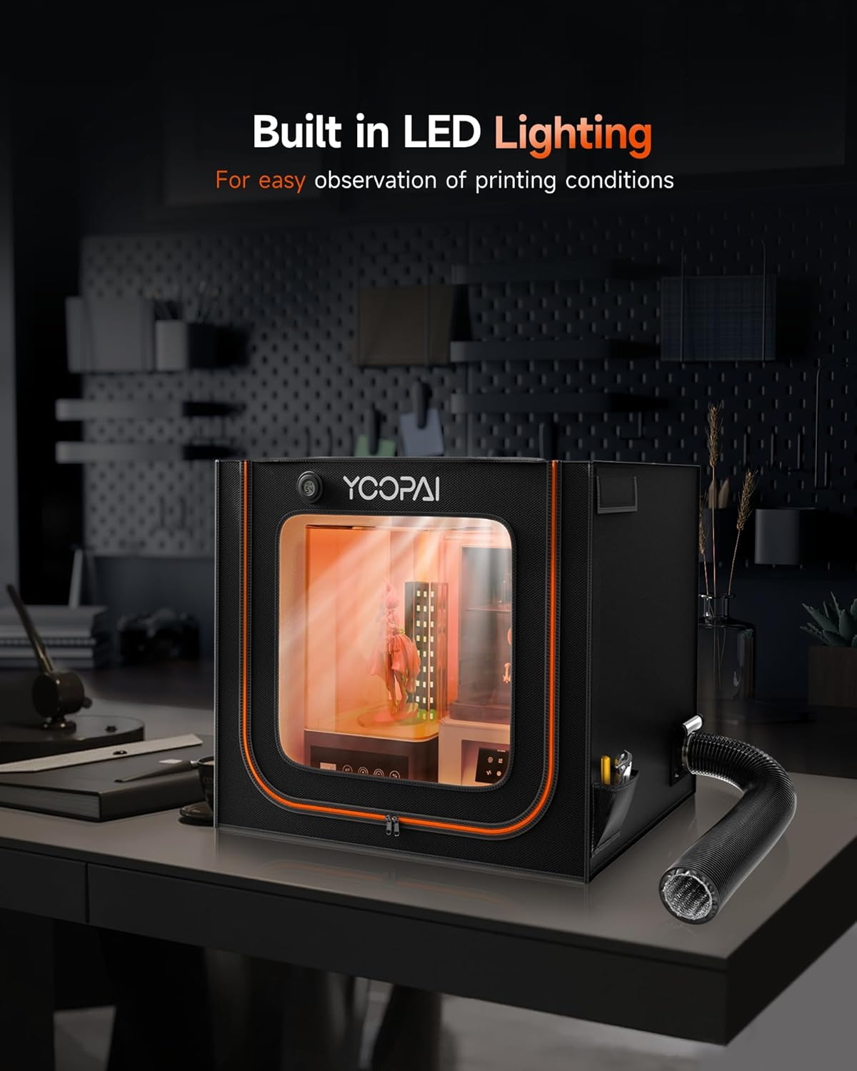 Large Resin 3D Printer Enclosure with Ventilation Kit LED Light, 3D Printer Vented Enclosure Tent Cover Eliminate Odors Dustproof Isolate Noise Compatible with LCD Resin UV 3D Printer image number 5