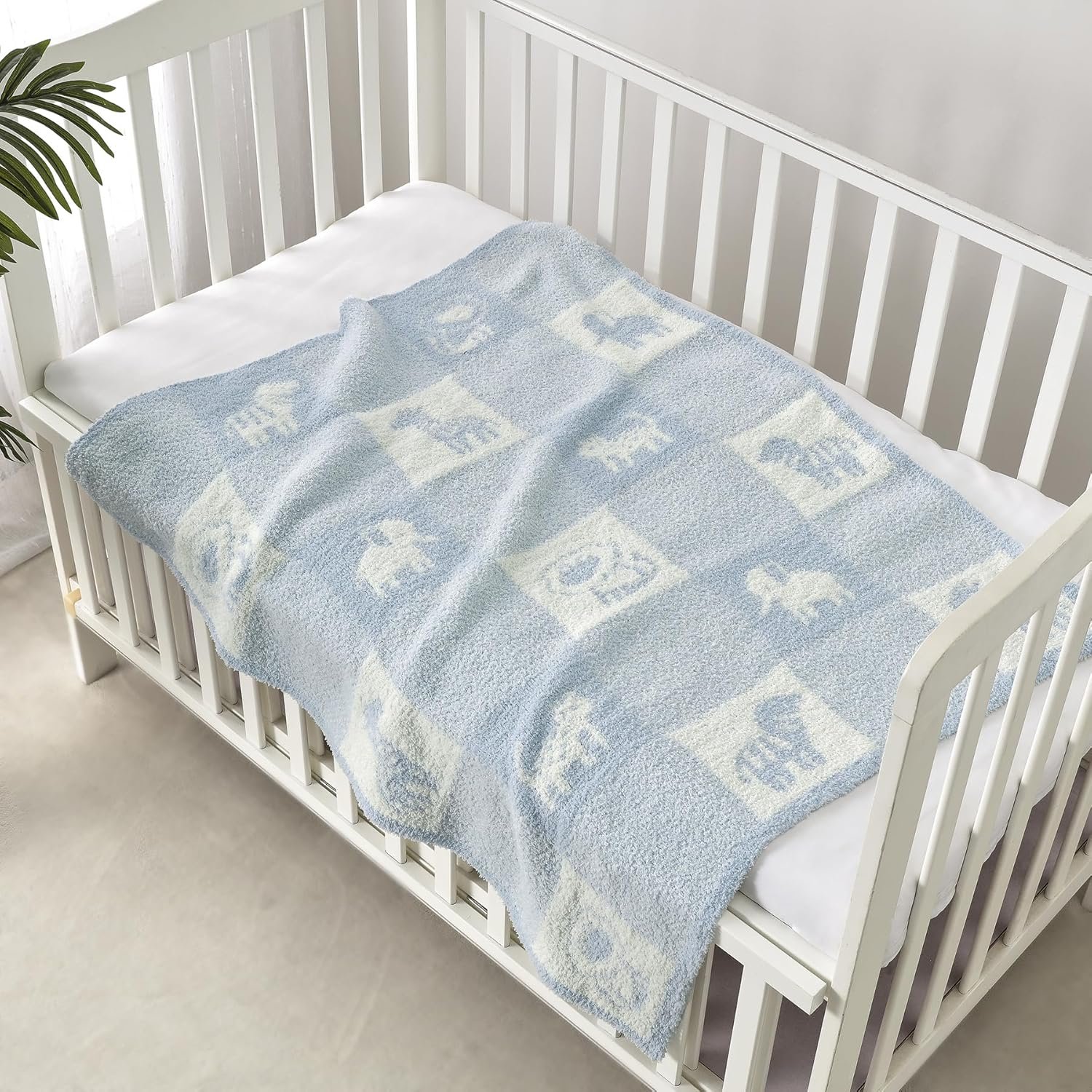 CREVENT 76X102Cm Cozy Soft Warm Chenille Baby Blanket for Girls Boys, Newborn Essentials for Infant, Baby Shower - Animal Blue image number 5