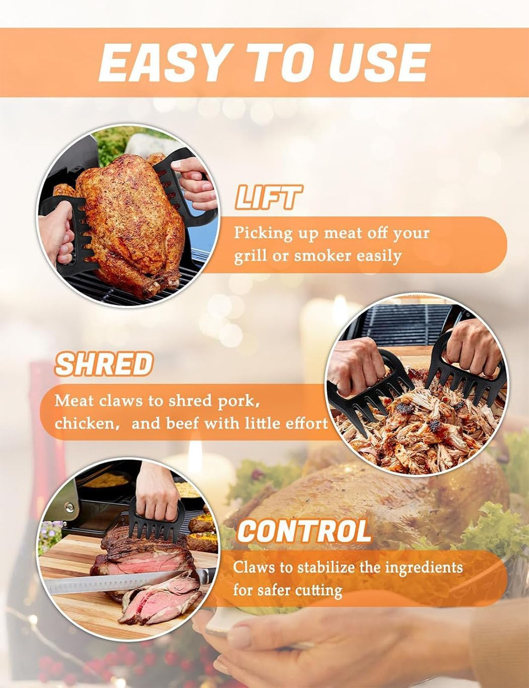 Meat Claws for Shredding,Barbecue Claws for Pulled Pork,Grill Smoker Meat Paw Claws, BBQ Claws Shredding Carving & Handling Foods,Bbq Grilling Gifts for Men,Black