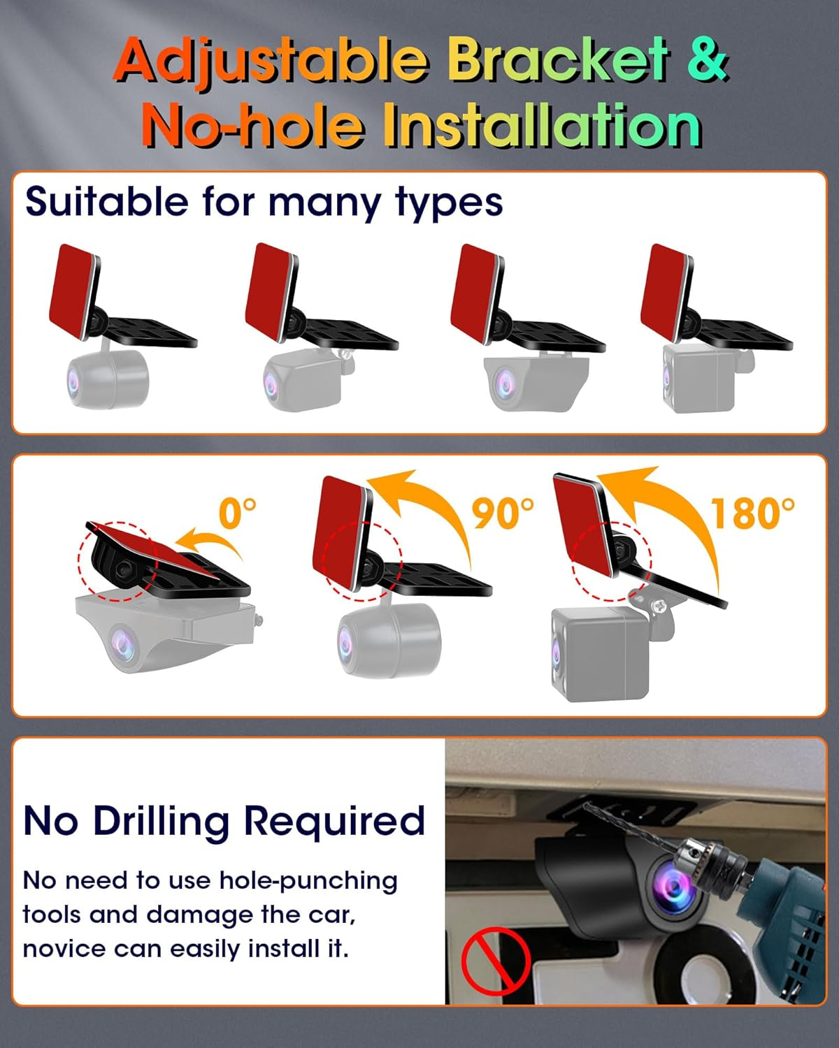 Rear Camera Holder Dash Cam Car Window Bracket Backup Camera Mount 【Strong Adhesive】 180&deg; Adjustment Rearview Camera for SUV, Truck, RV, Auto image number 2