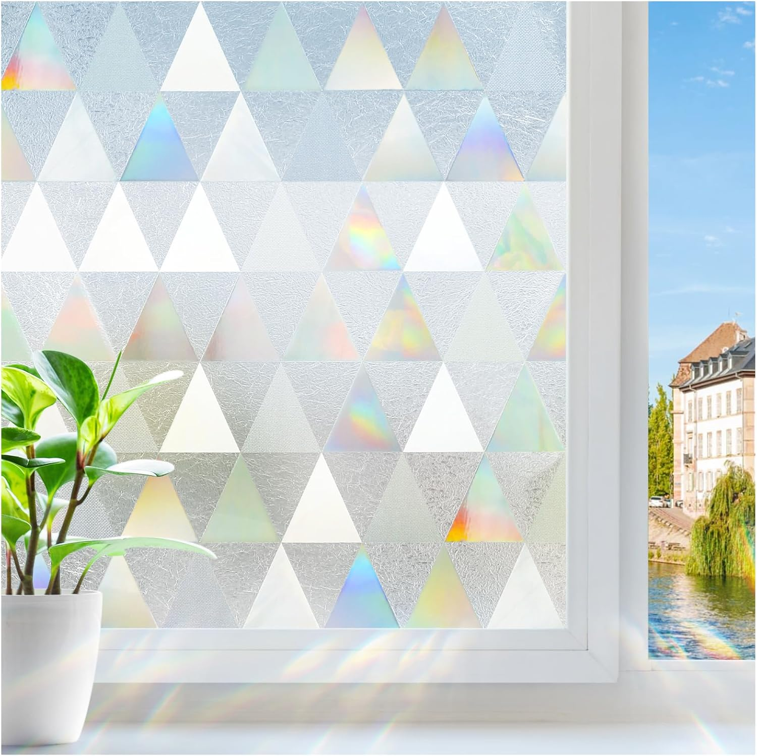Rabbitgoo Privacy Window Film Non-Adhesive, Rainbow Window Cling 3D Decorative Window Vinyl, Stained Glass Window Covering Film Sun UV Blocking for Home Office Bathroom, 90X200Cm(35.4 X 78.7 Inches) image number 3