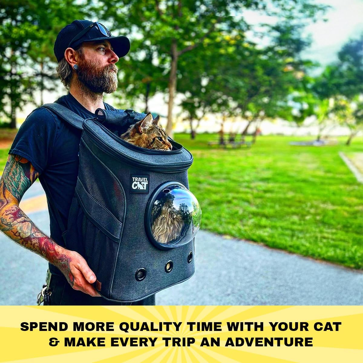 Fat Cat Backpack Carrier - Airline Approved Cat Carrier with Space Capsule Bubble for for Small Cats, Kitten - Premium Charcoal Cat Carrier Backpack for Outdoor, Travel, Hiking, Pet Supplies image number 4