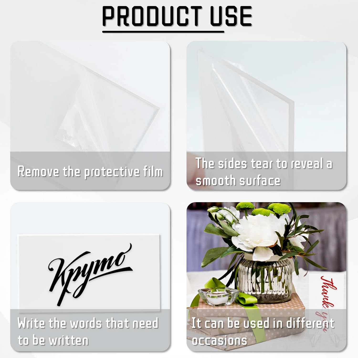 24 Pcs Clear Acrylic Place Cards for Weddings, 3.5" X 2" Rectangle Acrylic Blanks for Acrylic Signs and Table Place Cards, Escort Name Plate for Table Setting, Wedding, Dinner Party (Transparent) image number 5