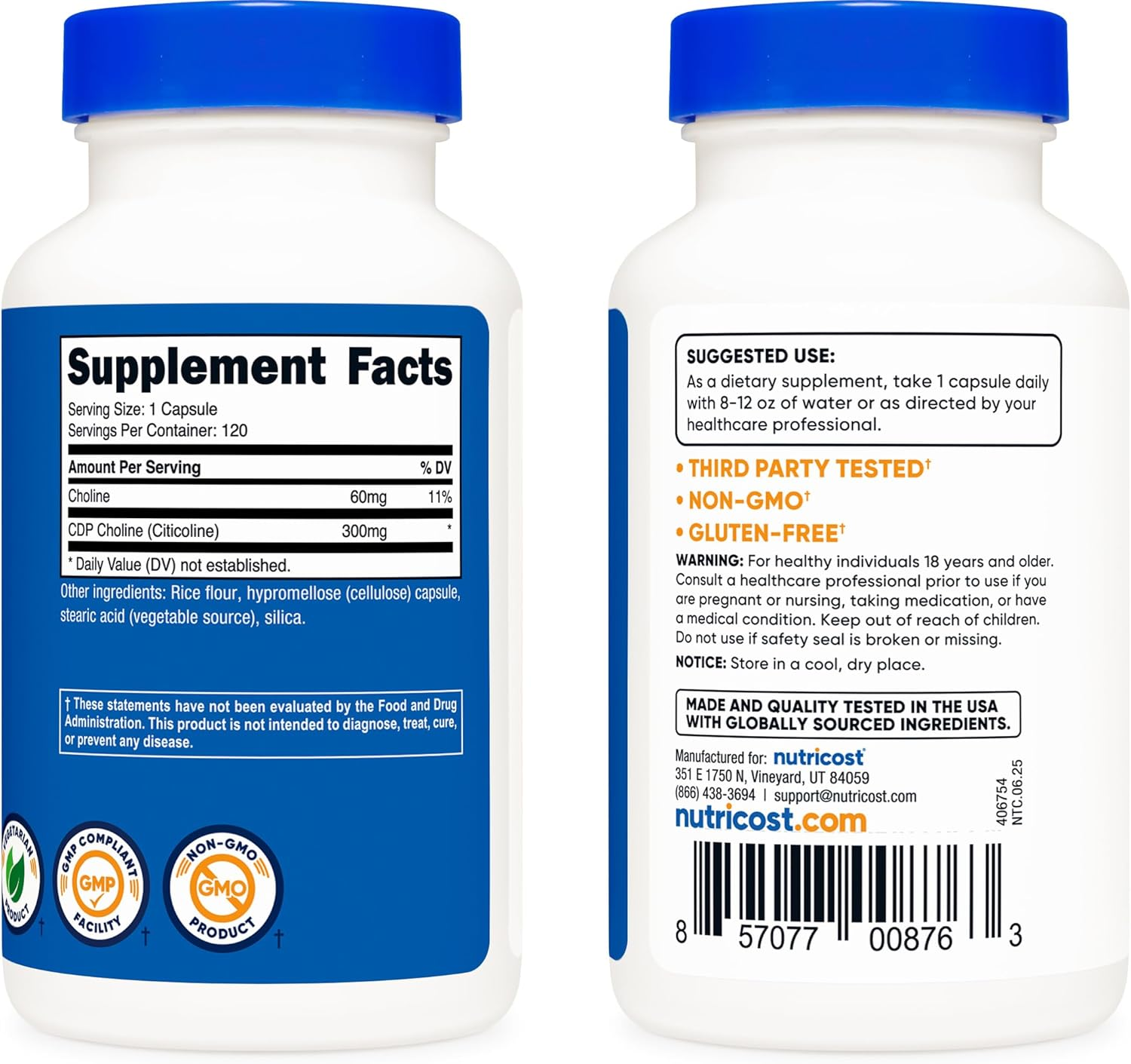 Nutricost CDP Choline (Citicoline) 300Mg, 120 Veggie Capsules - Non-Gmo, Vegan Friendly, Gluten Free image number 2