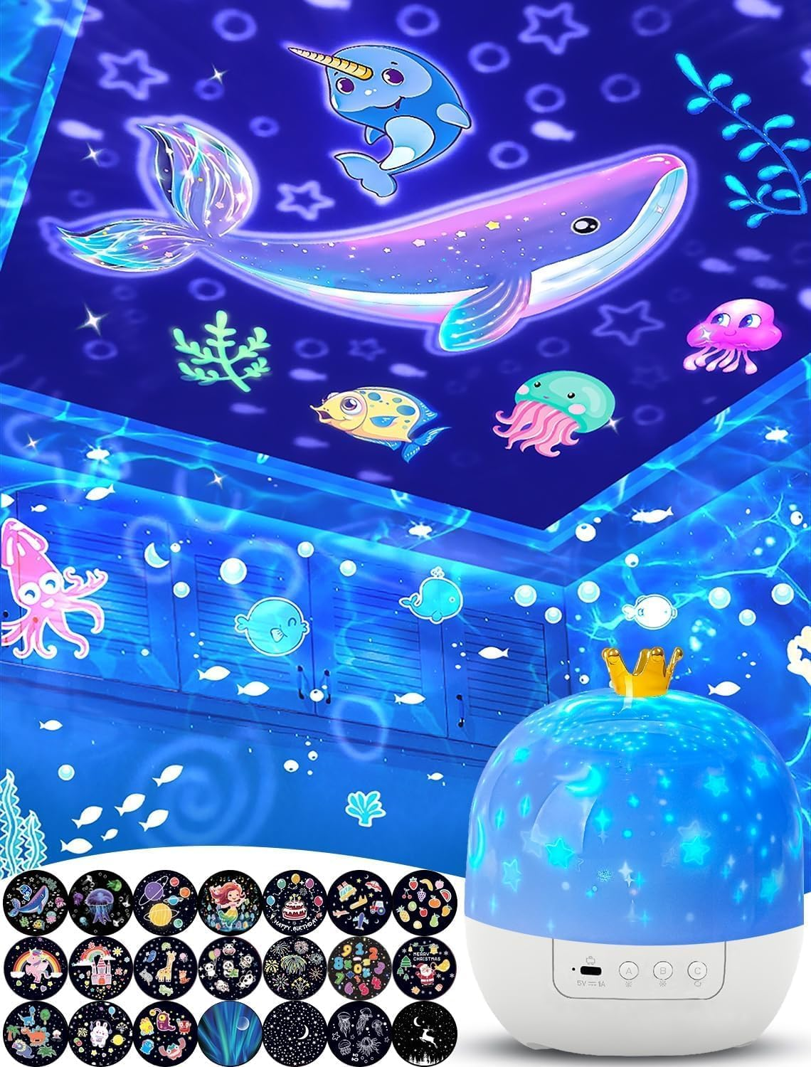 21 Sets of Films, Projector Night Light for Kids Bedroom, Ceiling, Baby Night Light, Star Galaxy Projector for Kids Girls Boys with 360&deg; Rotation Dimmable for Christmas, Nursery, Room Decor image number 5