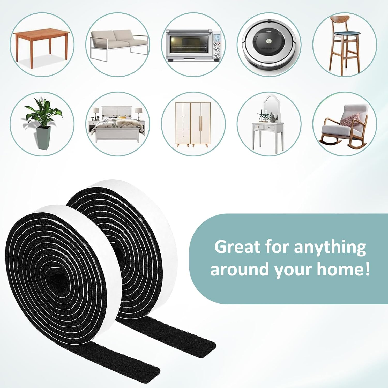 Ptwola 2 Rolls Felt Strip with Adhesive Backing, Strong Self Adhesive Felt Tape Non Slip Cuttable Furniture Pads Strips for Protecting Hardwood Floor Chair Wall (1/2 X 60 Inches, Black) image number 3