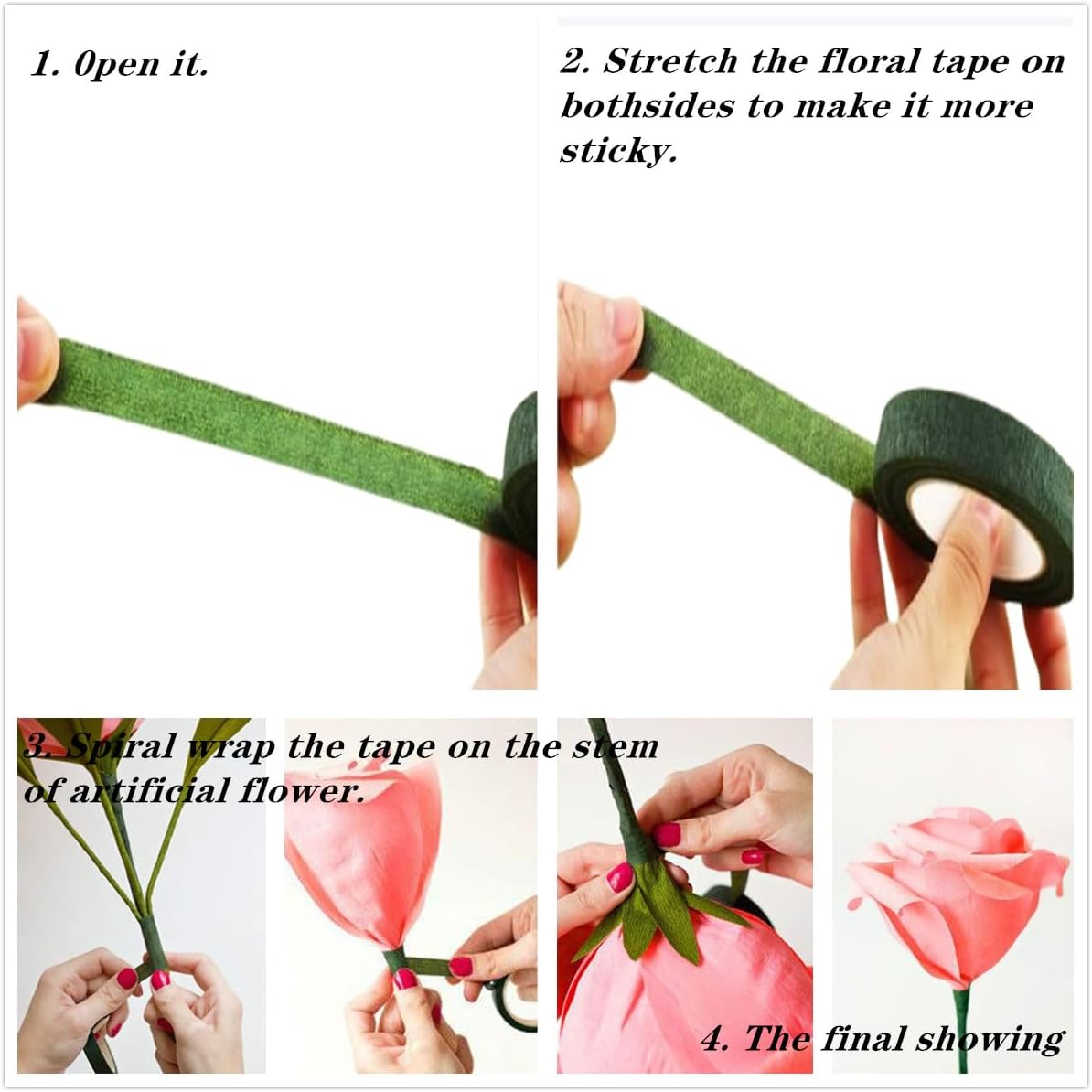 4 Rolls 1/2" Wide 30Yard/Roll Green Floral Tapes,Bouquet Stem Wrapping Tape,For Bouquet Stem Wrapping and Floral Crafts,Wedding Bouquet image number 6