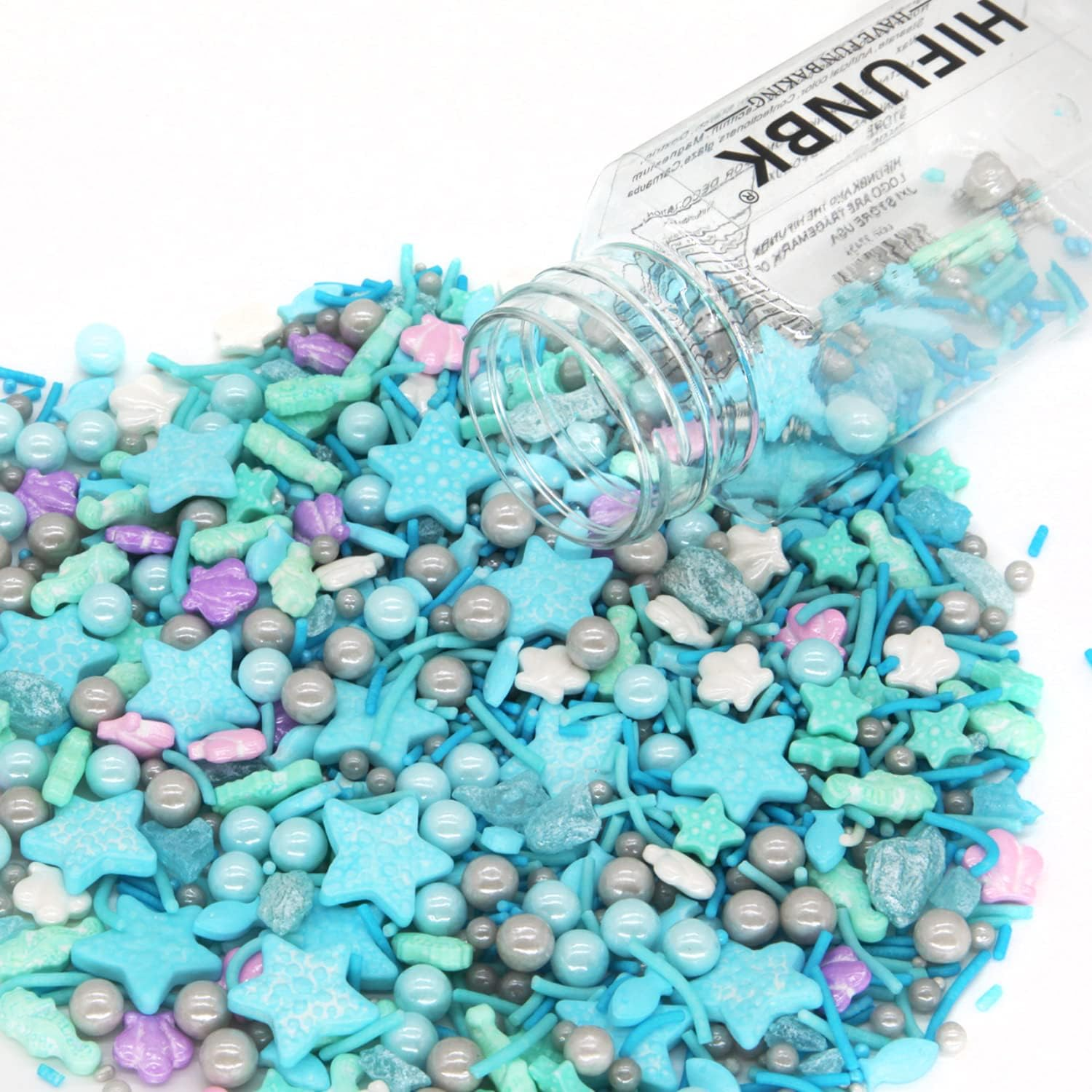 HIFUNBK Sprinkles for Cake Decorating, Edible Pearl for Cookie Cupcake Toppings, Cake and Cookie Decorating Supplies, Rainbow Pearl Sugar for Baking Decoration, 100G in Reusable Container (Sea) - Baby image number 3