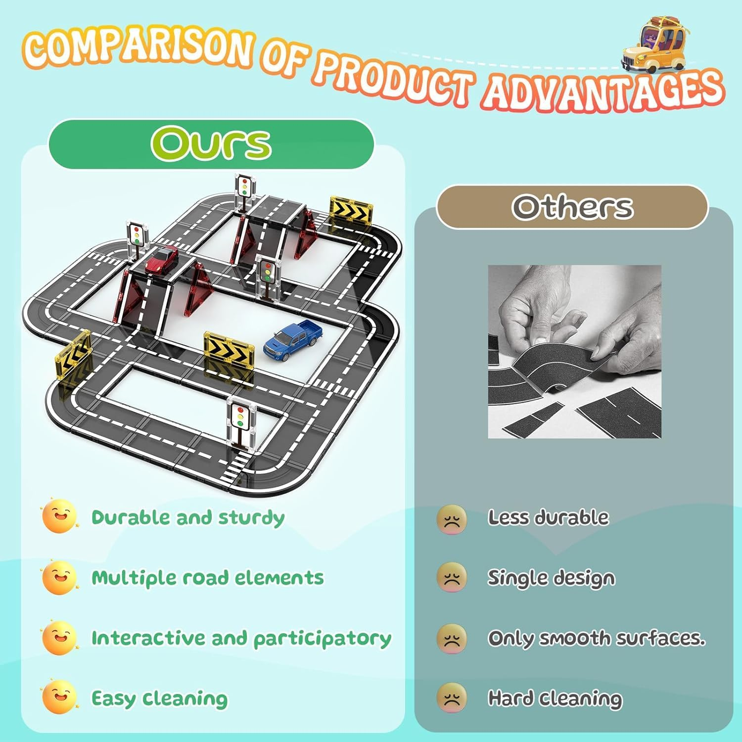 Magnetic Tiles Road Set 41 PCS, Magnetic Building Blocks with Car for Toddler Kids Toys, Montessori Educational Toys 3+ Year Old Boys & Girls Gifts image number 1