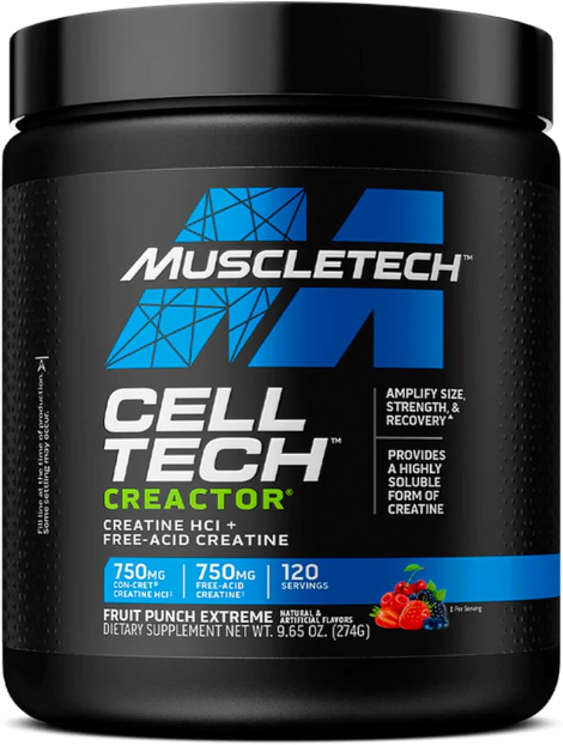 Muscletech Creactor, Max Potency Creatine Powder, Micronized Creatine and Creatine Hcl, Fruit Punch Extreme, 120 Servings (269G)