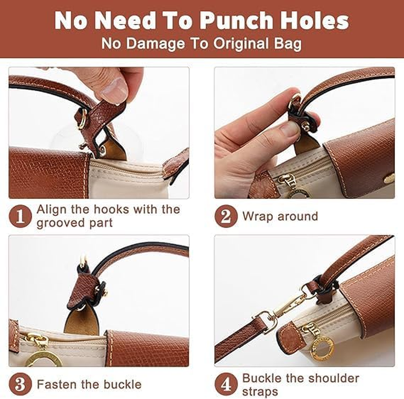 Strap for Mini Bag, Leather Crossbody Bag Strap Kit, Purse Straps Replacement Crossbody 1.2M Brown-Gold image number 1