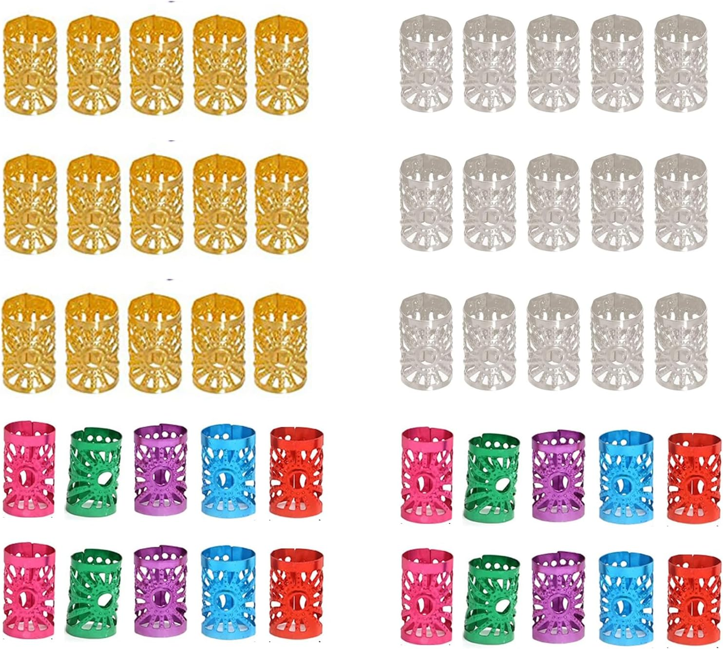 SWYSGS Pack of 50 Aluminium Dread Lock Adjustable Metal Cuffs Dreadlocks Beads Braiding Hair Jewellery, Colour image number 3