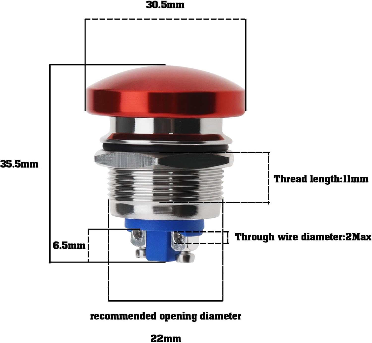2Pcs Red Mushroom Head Button Switch Waterproof Push Button Switch Aluminum Alloy round Start Button Accessories for Car SUV Truck RV Boat 22Mm image number 2