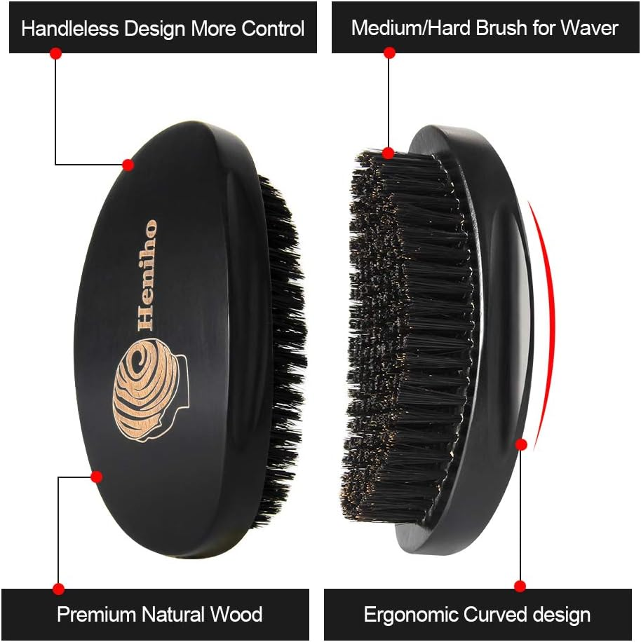 3Pcs Silky Durag with Wave Brush for Men 360, Curved Medium/Hard Hair Brush Kits,A image number 3
