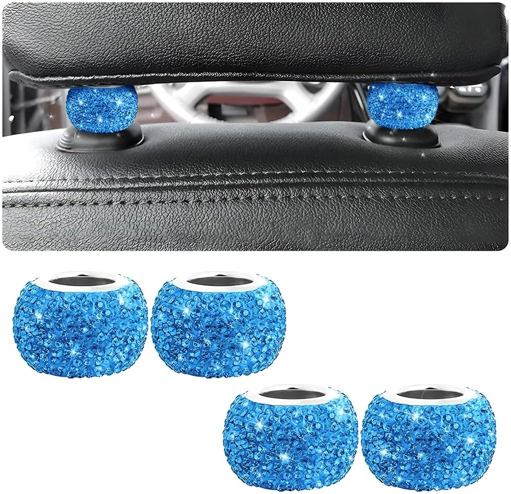 XINLIYA 4 Pack Car Headrest Collars, Bling Car Head Rest Collars Rings Decor, Rhinestone Car Head Rest Collars, Interior Car Seat Accessory, Crystal Decoration Charms for Car SUV Truck (Bright Black)