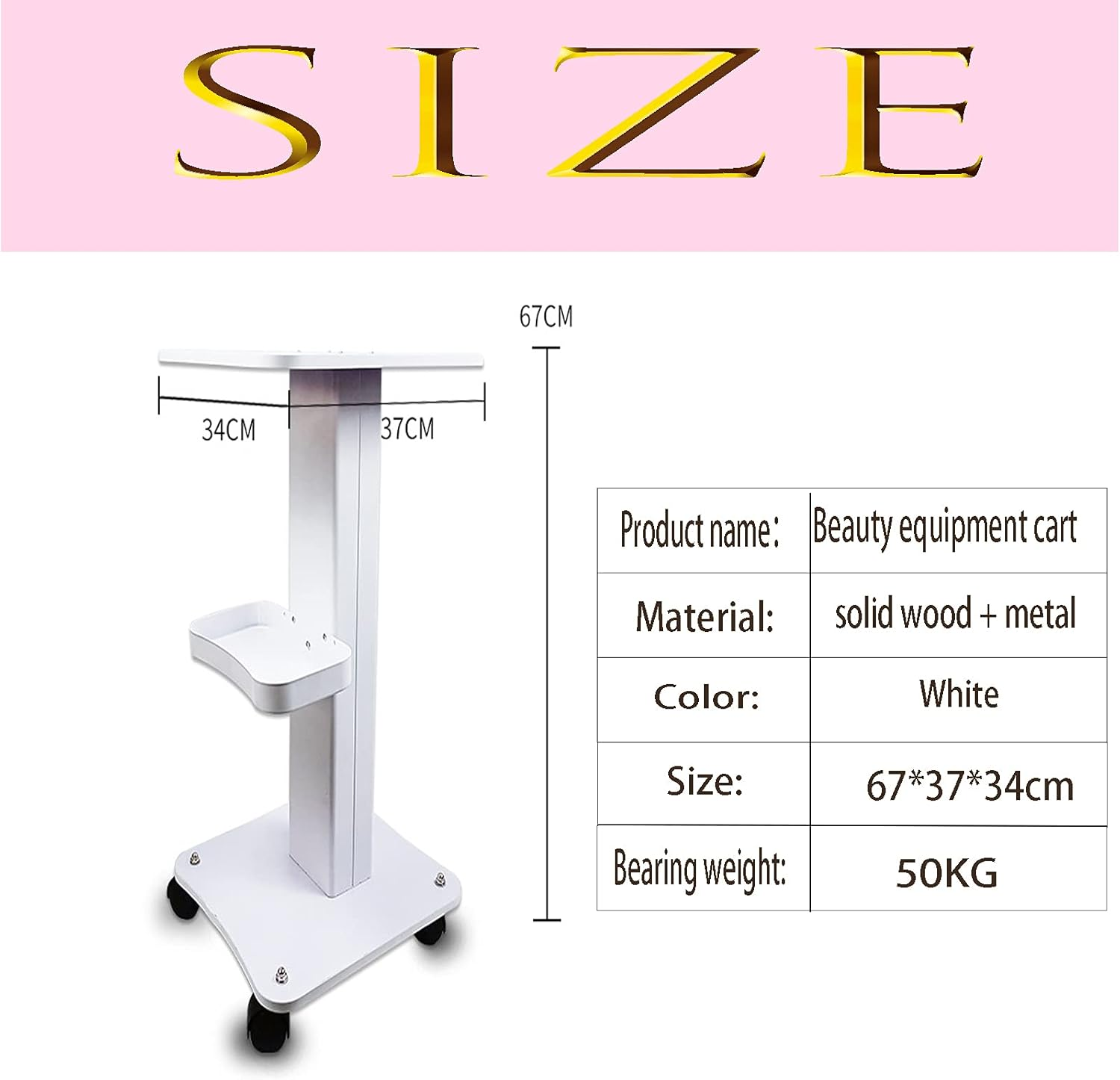 Beauty Salon Trolley Cart, HOINCO Salon Spa Rolling Trolley Stand Mobile Cart with Wheel Beauty Instrument Storage Tray (White) image number 6