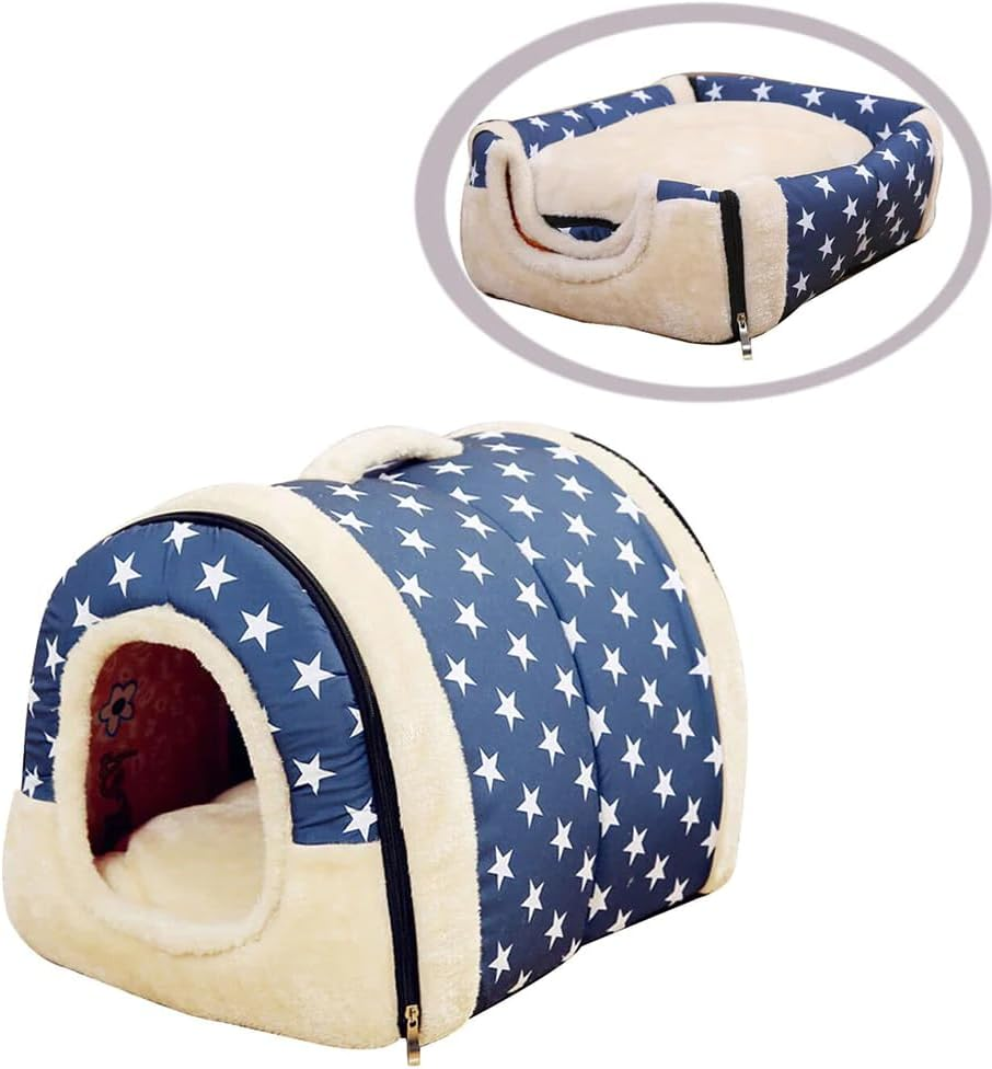 PETBRO Pet Dog House Kennel Soft Igloo Beds Cat Puppy Warm Plush round Donut Cushion Fur Fold L-Blue