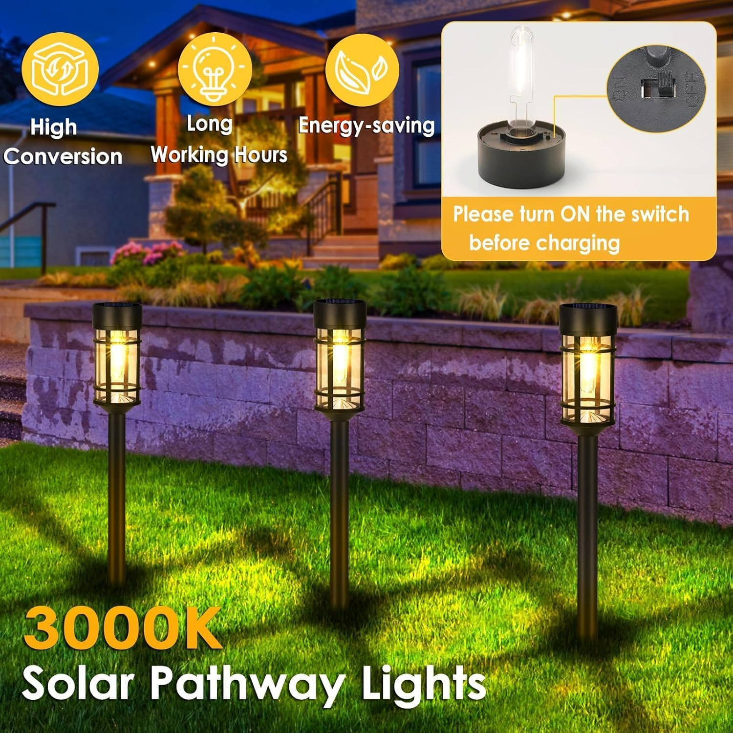 [4PK] Litogo Solar Pathway Lights Outdoor, Solar Outdoor Lights IP 65 Waterproof Decorative Solar Garden Lights, Updated LED Tungsten Filament Bulb Solar Landscape Lights for Yard, Walkway, Driveway