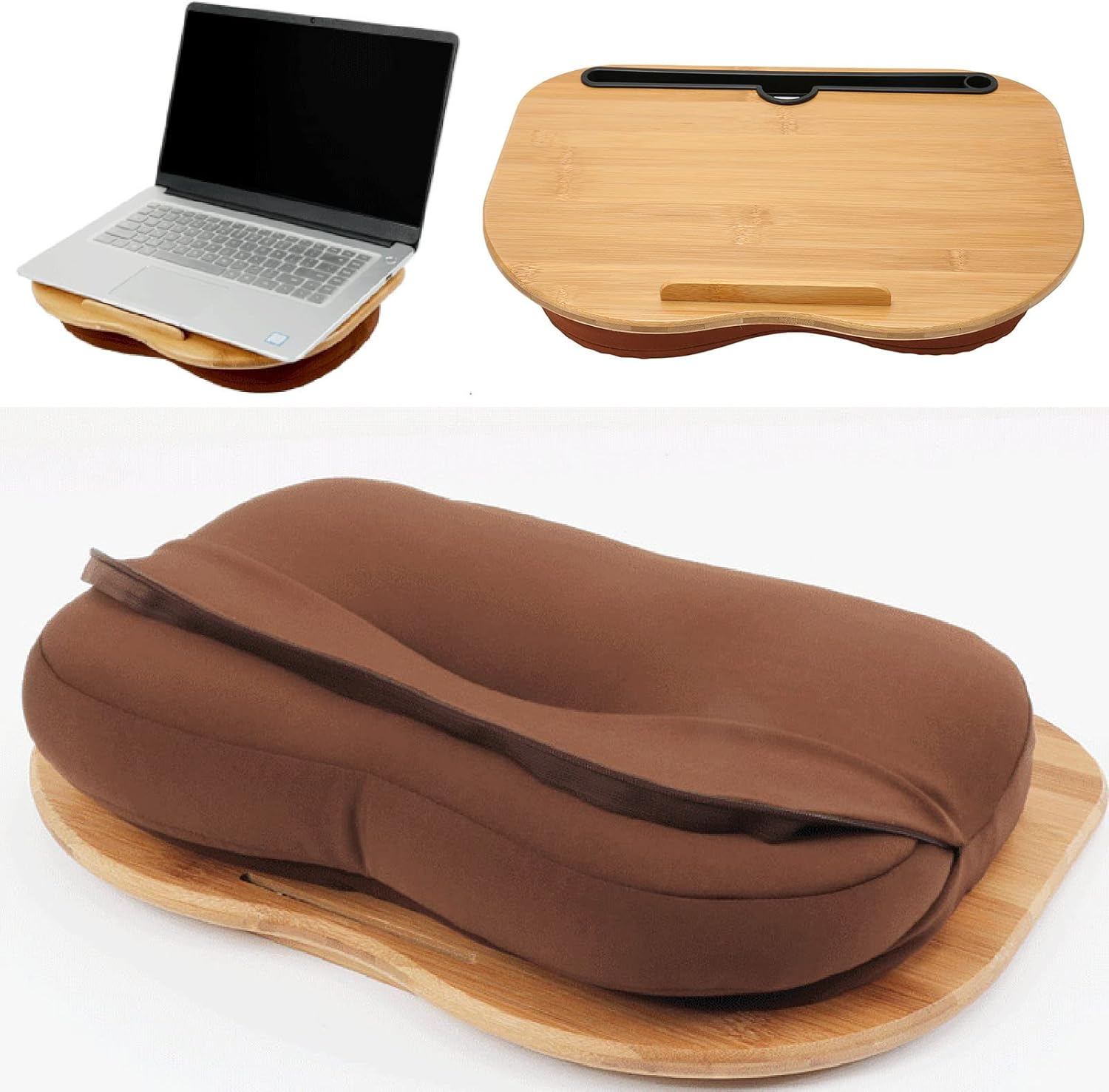 Home Office Lap Desk, Laptop Desk Bamboo Wood Desk, up to 15.6 Inch Laptop Desk, Portable Lap Desk with Pillow Cushion for Working Writing Drawing
