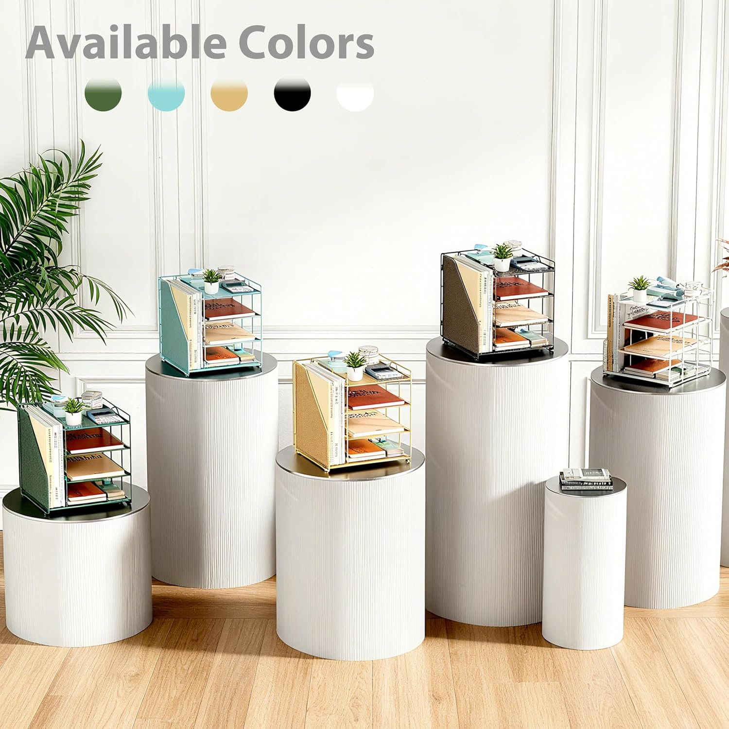 Becomrock Desk File Organizer and Accessories, 4-Tier Paper Organizer with Vertical File Holder, Office Desk Accessories & Workspace Organizers and Storage for Office Supplies (Green) image number 2