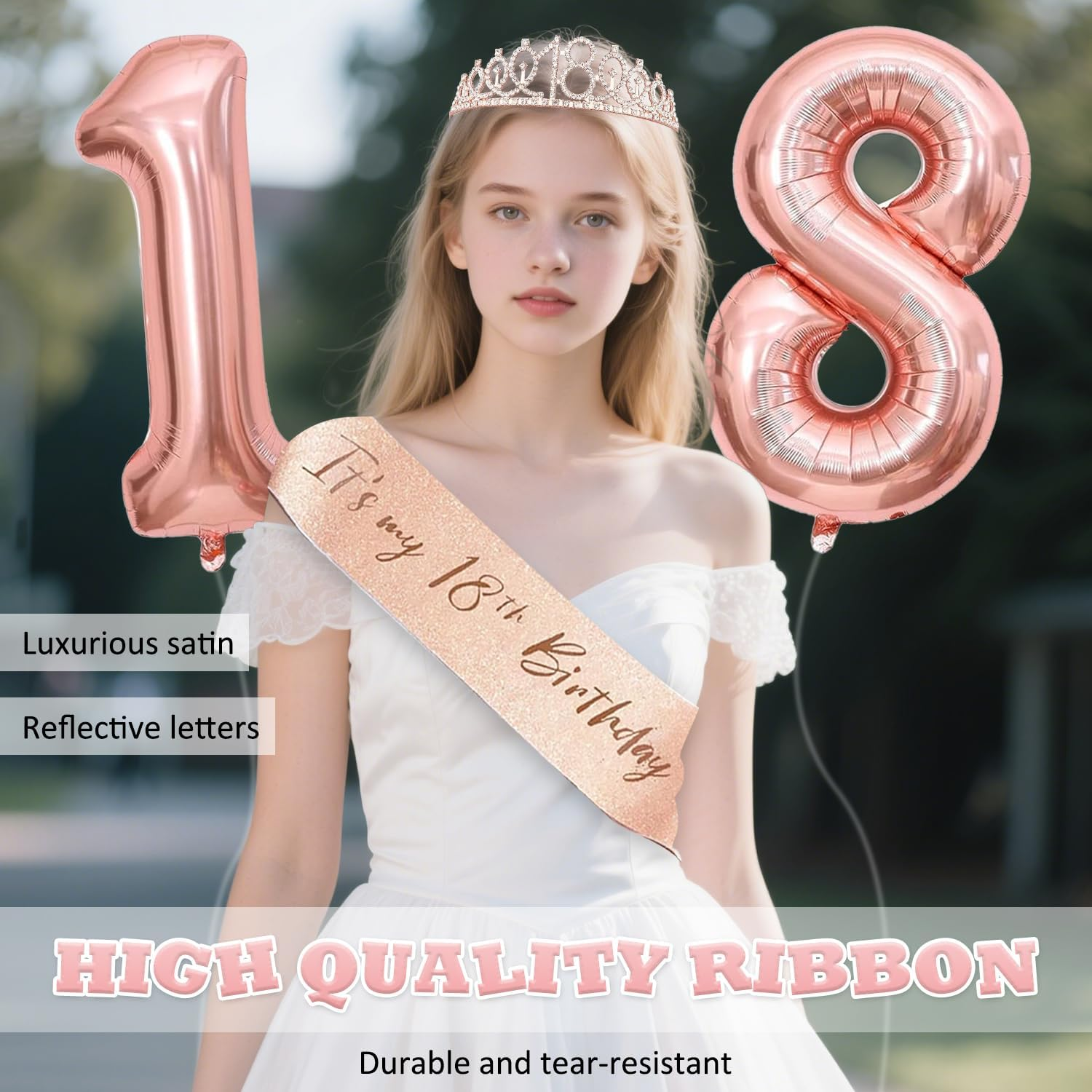 18Th Birthday Decorations, Happy Birthday Balloons, Crown and Sash, Cake Topper and Candles, Birthday Party Favor Supplies (18Th) image number 3