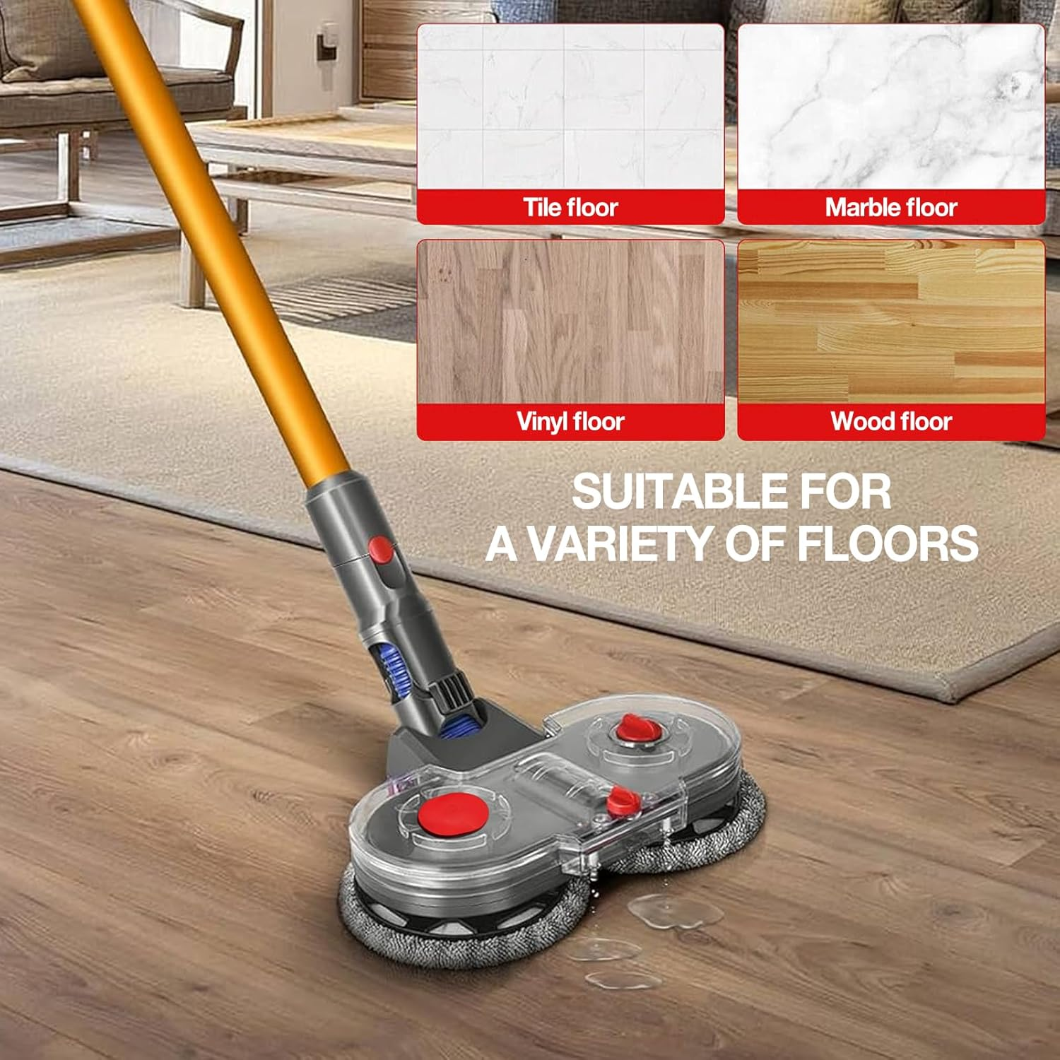 Electric Mop Head Attachment Compatible with Dyson V7 V8 V10 V11 V15 Vacuum Cleaner Motor Head for Cleaning Floor Vacuum Cleaner Accessories for Dyson Includes 6 PCS Washable Dry & Wet Mopping Pads image number 2