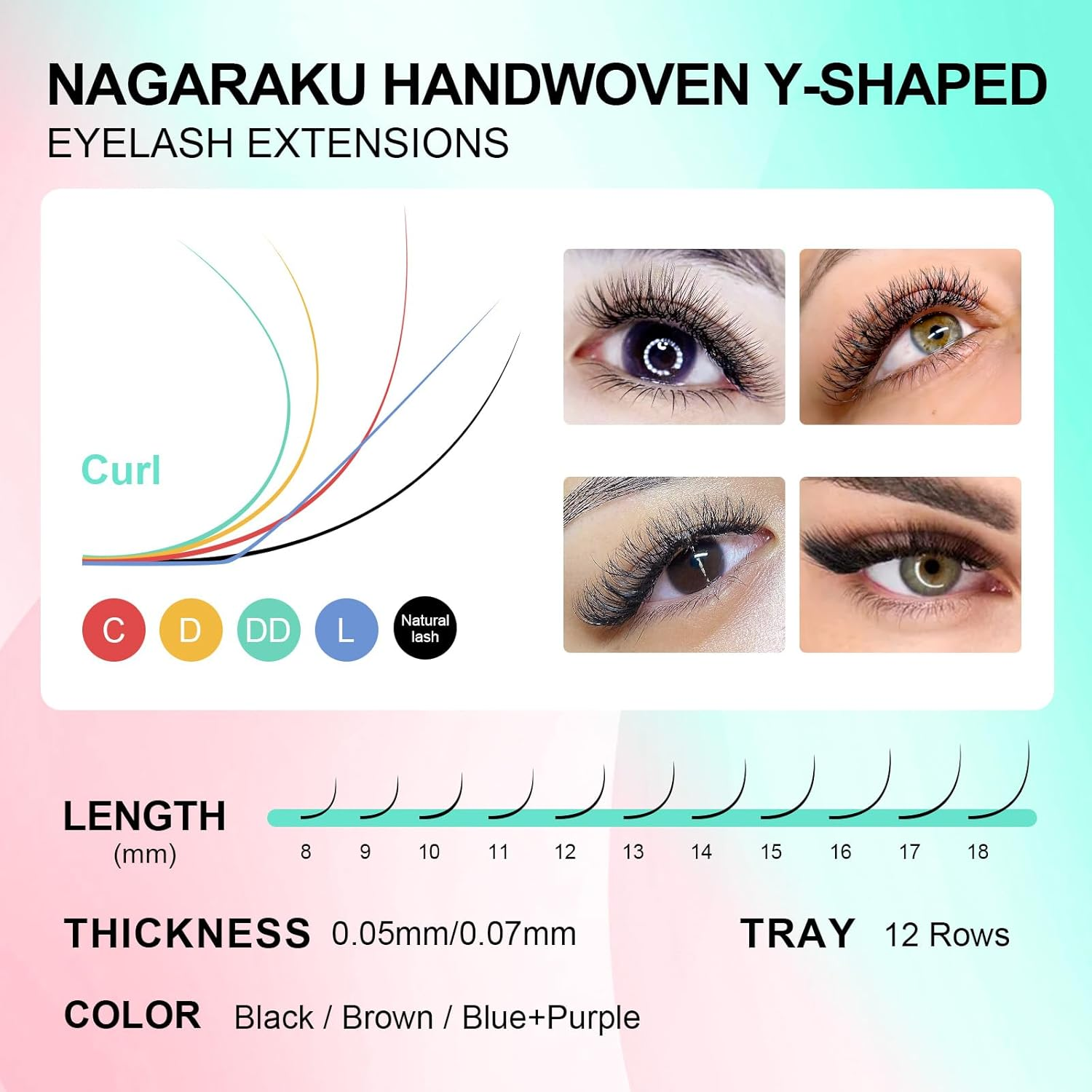 NAGARAKU YY Eyelash Extensions Supplies Y Lash Premade 4D Easy Fan Russian Volume Cluster Faux Mink Matte 12 Rows Pre Fanned Wispies Crisscross Eye Lashes(0.07Mm D Curl 9Mm)