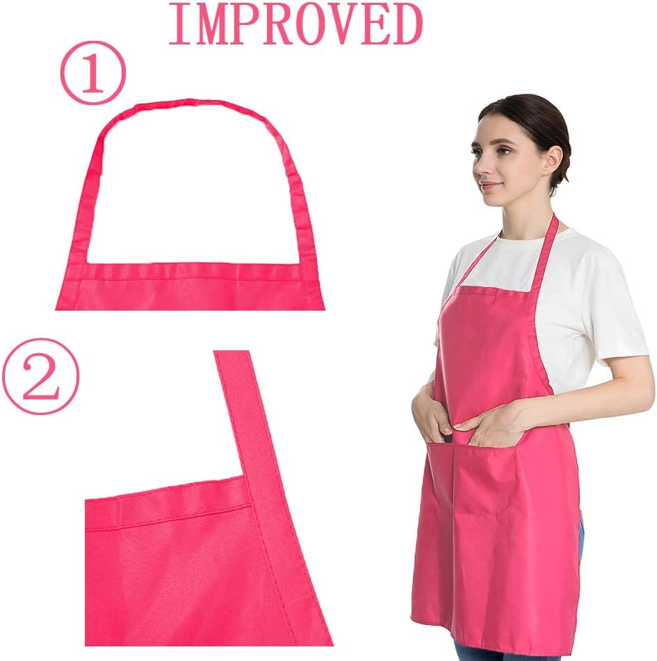 LOYHUANG Total 6PCS Bib Apron Adult with 2 Pockets for Women Men Chef Cooking Kitchen - Black image number 3